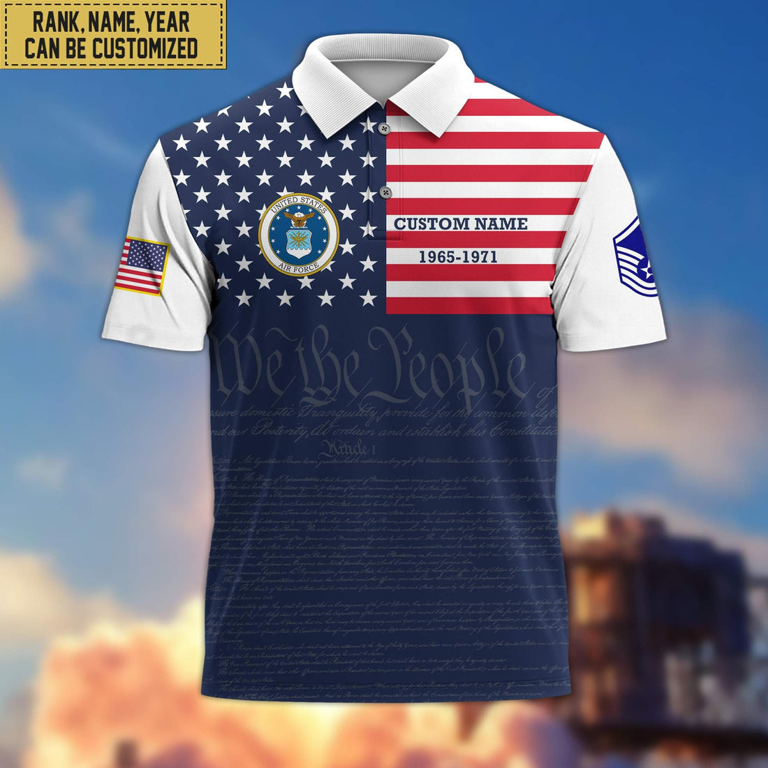 USAF Polo Shirt, Custom Name, Rank, Gift for Air Force Veteran, Veterans Day, Father's Day VPVC201504