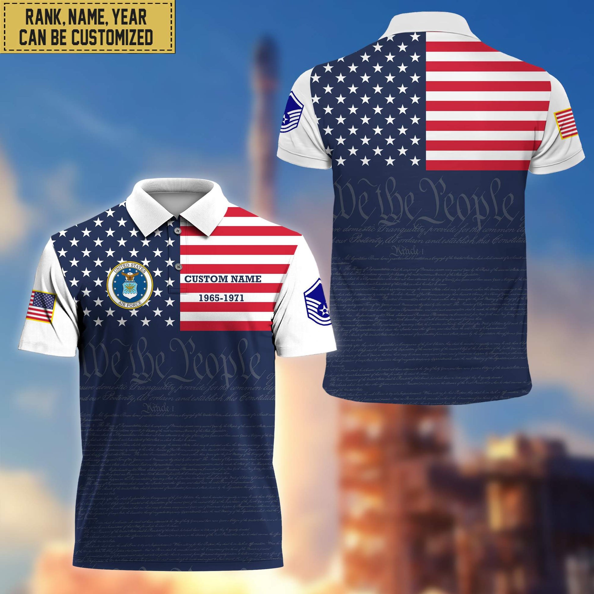 USAF Polo Shirt, Custom Name, Rank, Gift for Air Force Veteran, Veterans Day, Father's Day VPVC201504