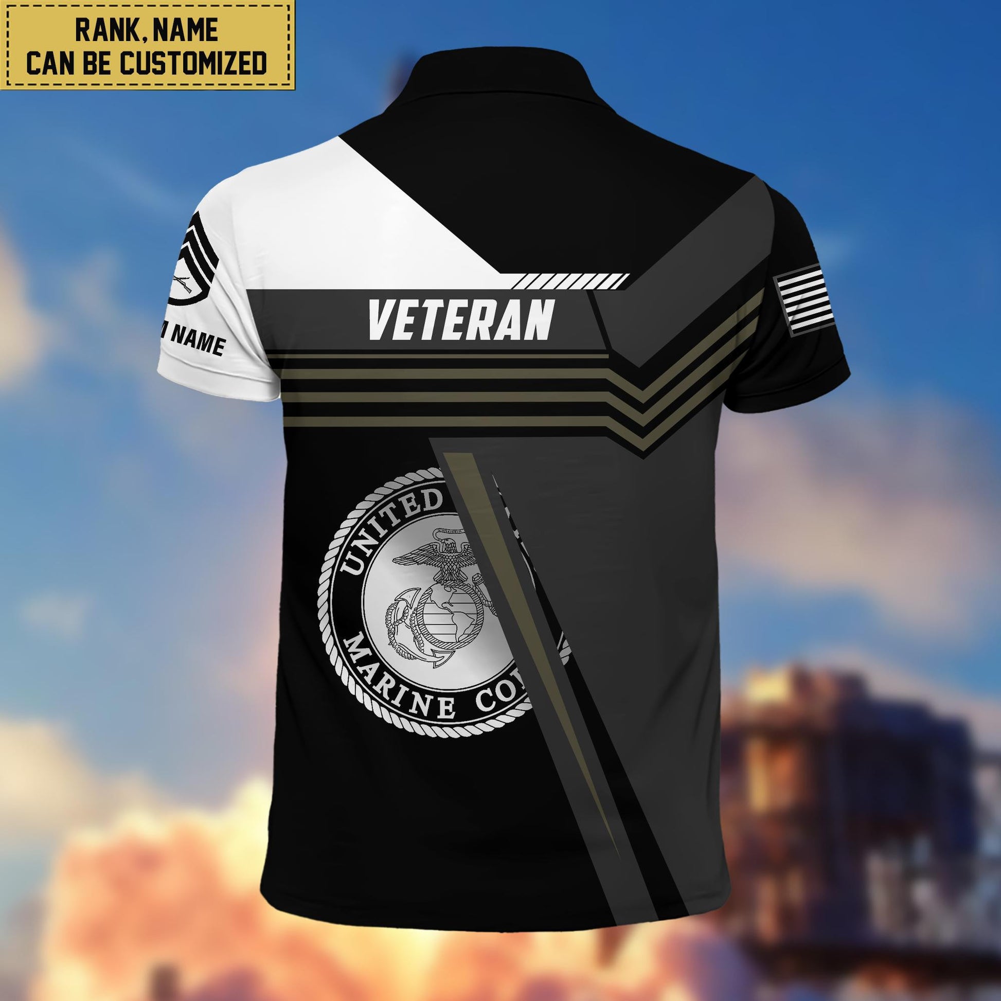 Custom USMC Polo Shirt, Custom Name, Rank, Gift for Marine Veteran VPVC201803