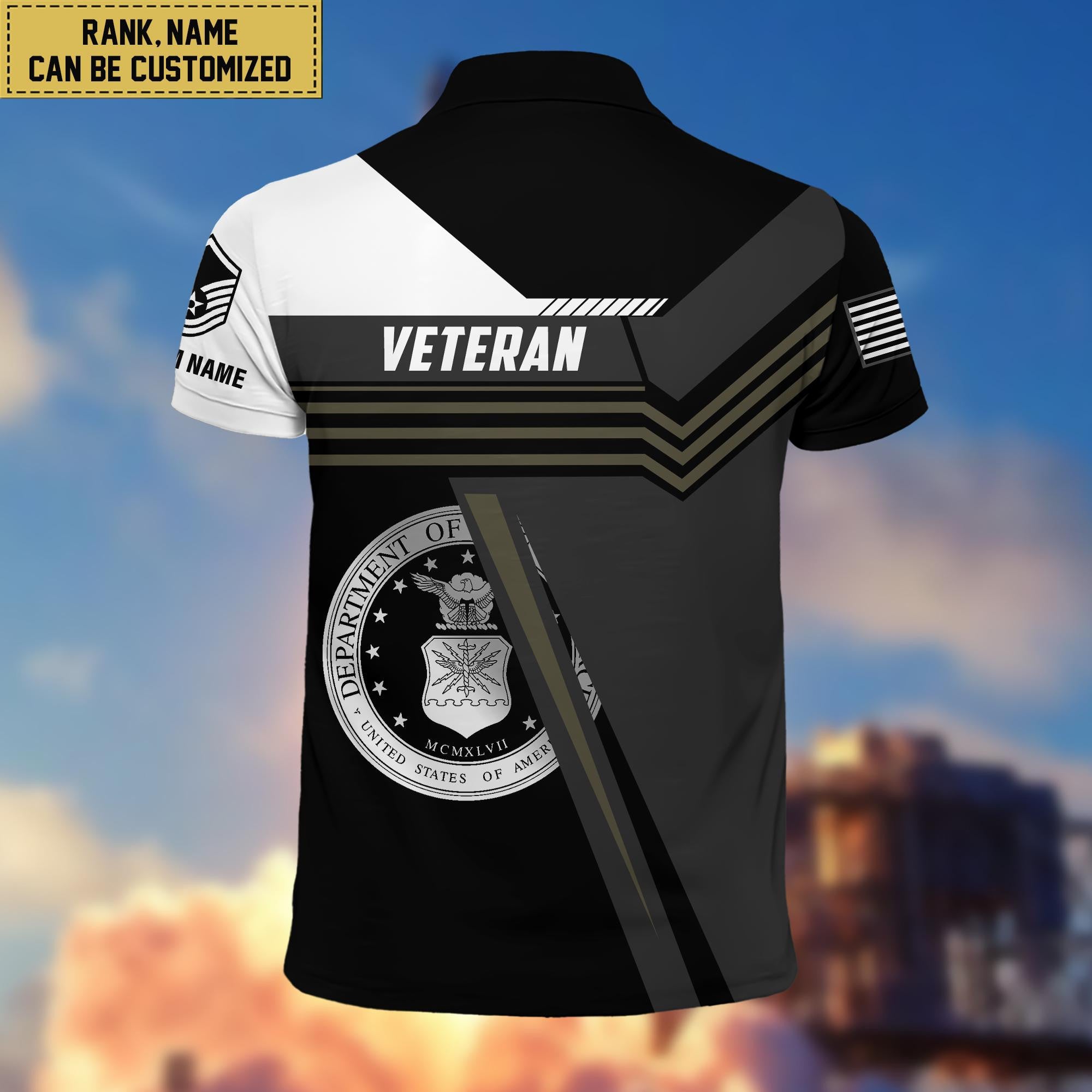 Custom USAF Polo Shirt, Custom Name, Rank, Gift for Air Force Veteran VPVC201804