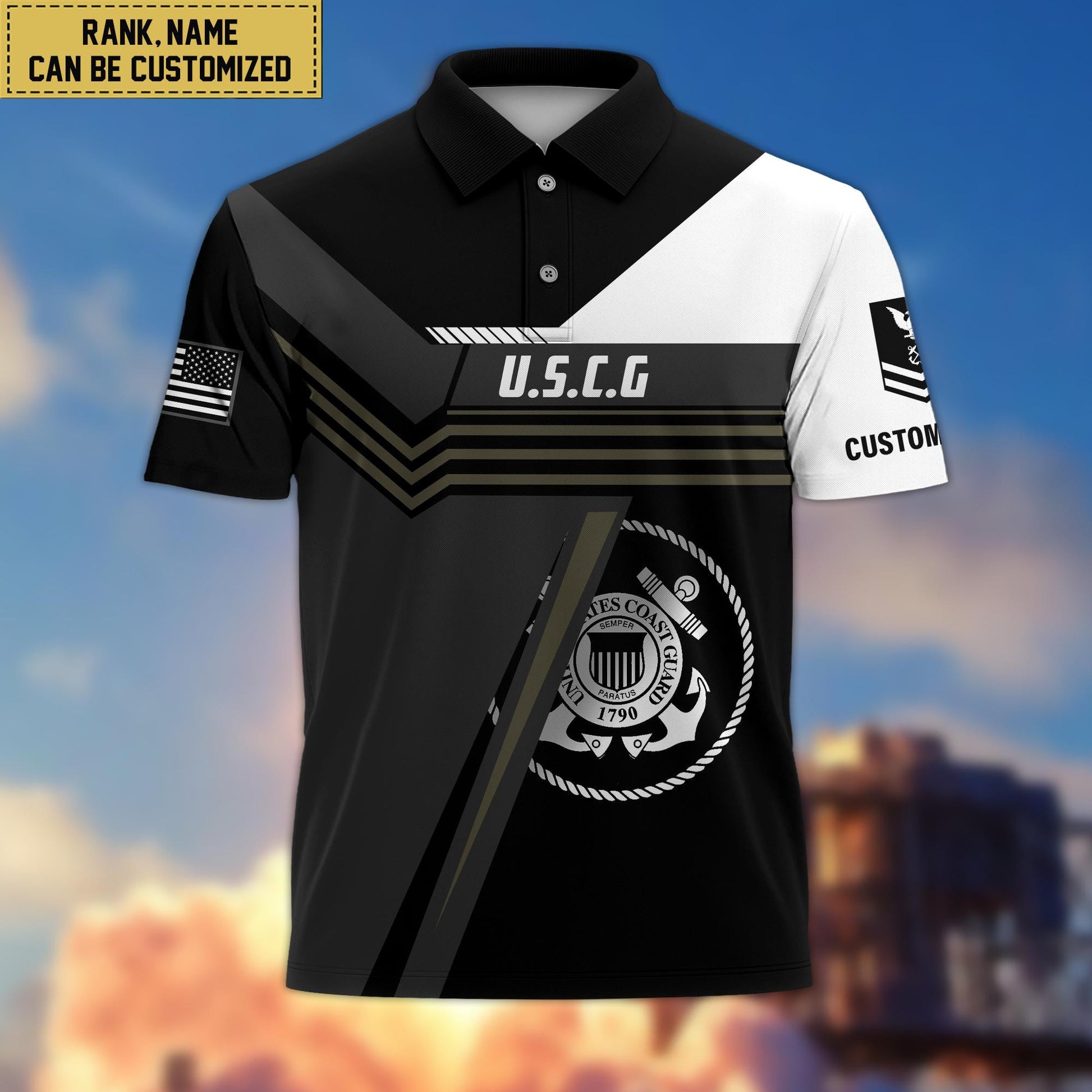 Custom USCG Polo Shirt, Custom Name, Rank, Gift for Coast Guard Veteran VPVC201805