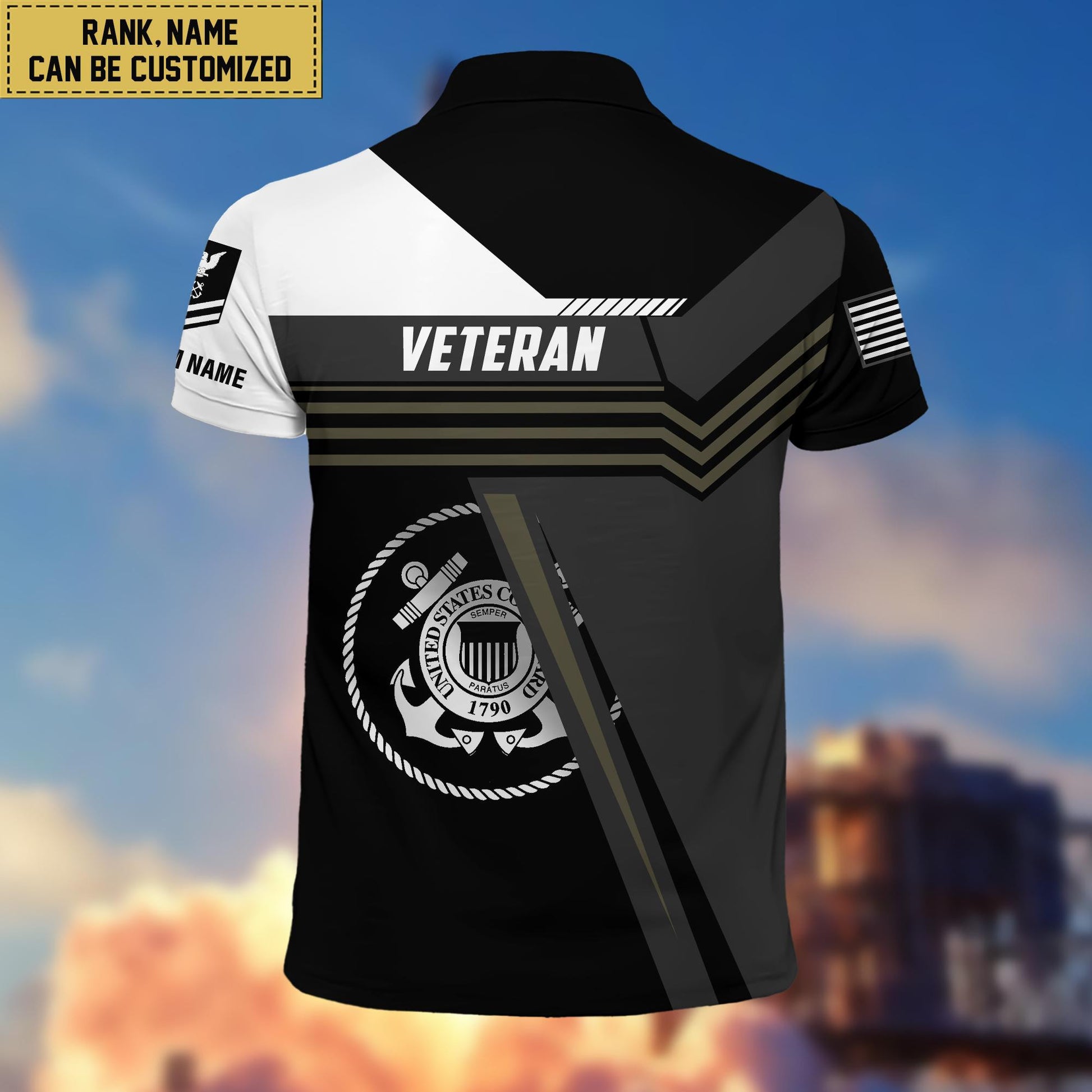 Custom USCG Polo Shirt, Custom Name, Rank, Gift for Coast Guard Veteran VPVC201805