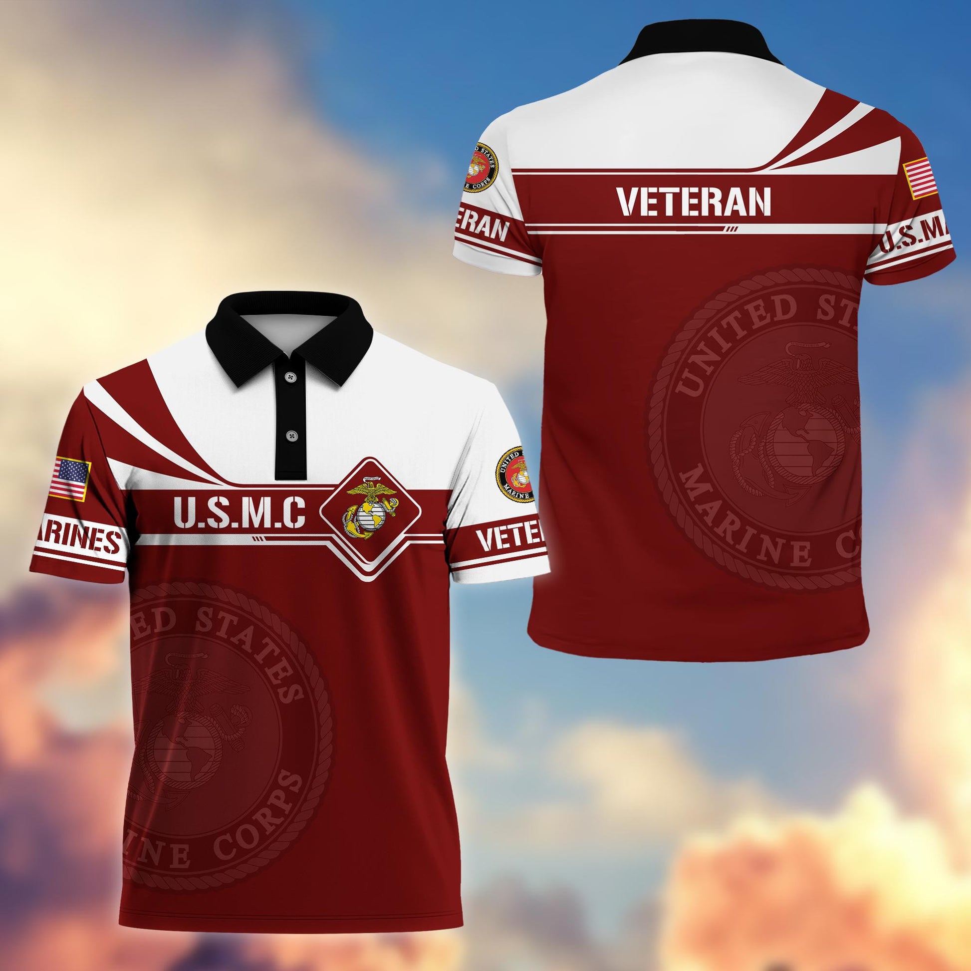 Premium USMC Polo Shirt, Gift for Marine Veteran VPVC202403