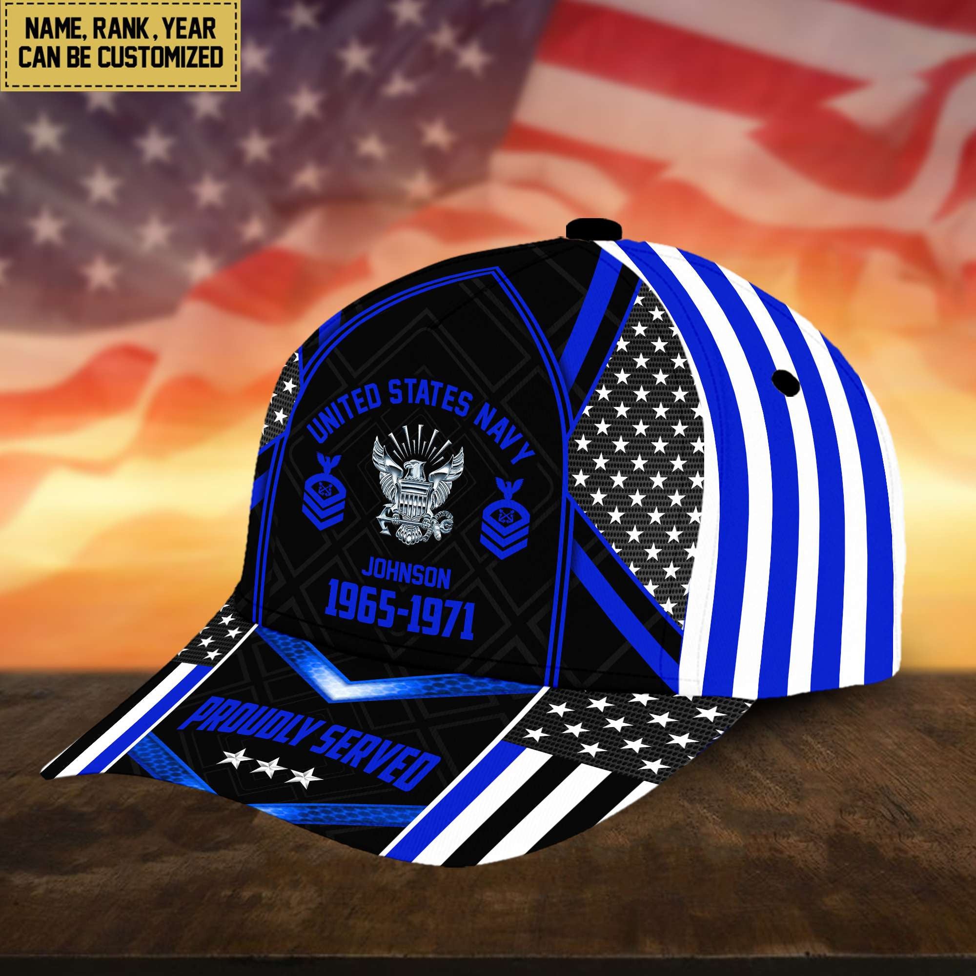 Premium US Navy Cap, Hat For Navy Veteran, Custom Name, Rank VPVC002302
