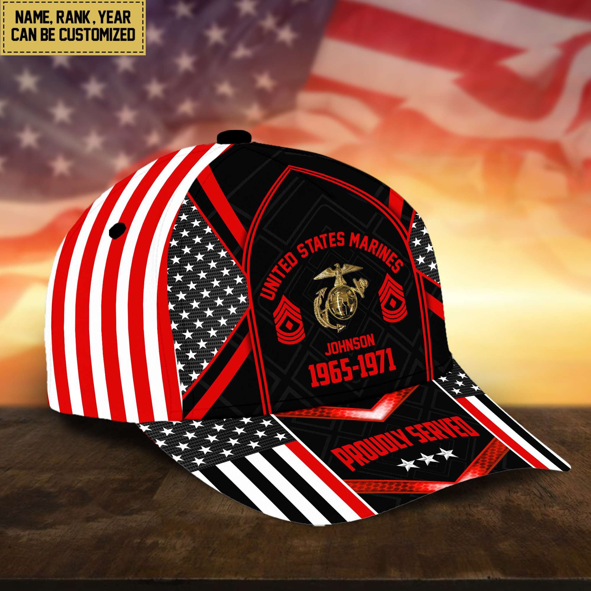 Premium USMC Cap, Hat For Marine Veteran, Custom Name, Rank VPVC002303