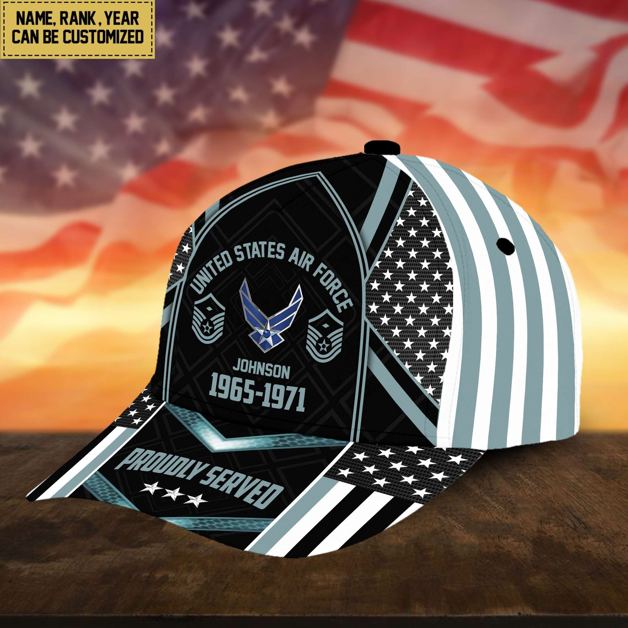 Premium USAF Cap, Hat For Air Force Veteran, Custom Name, Rank VPVC002304