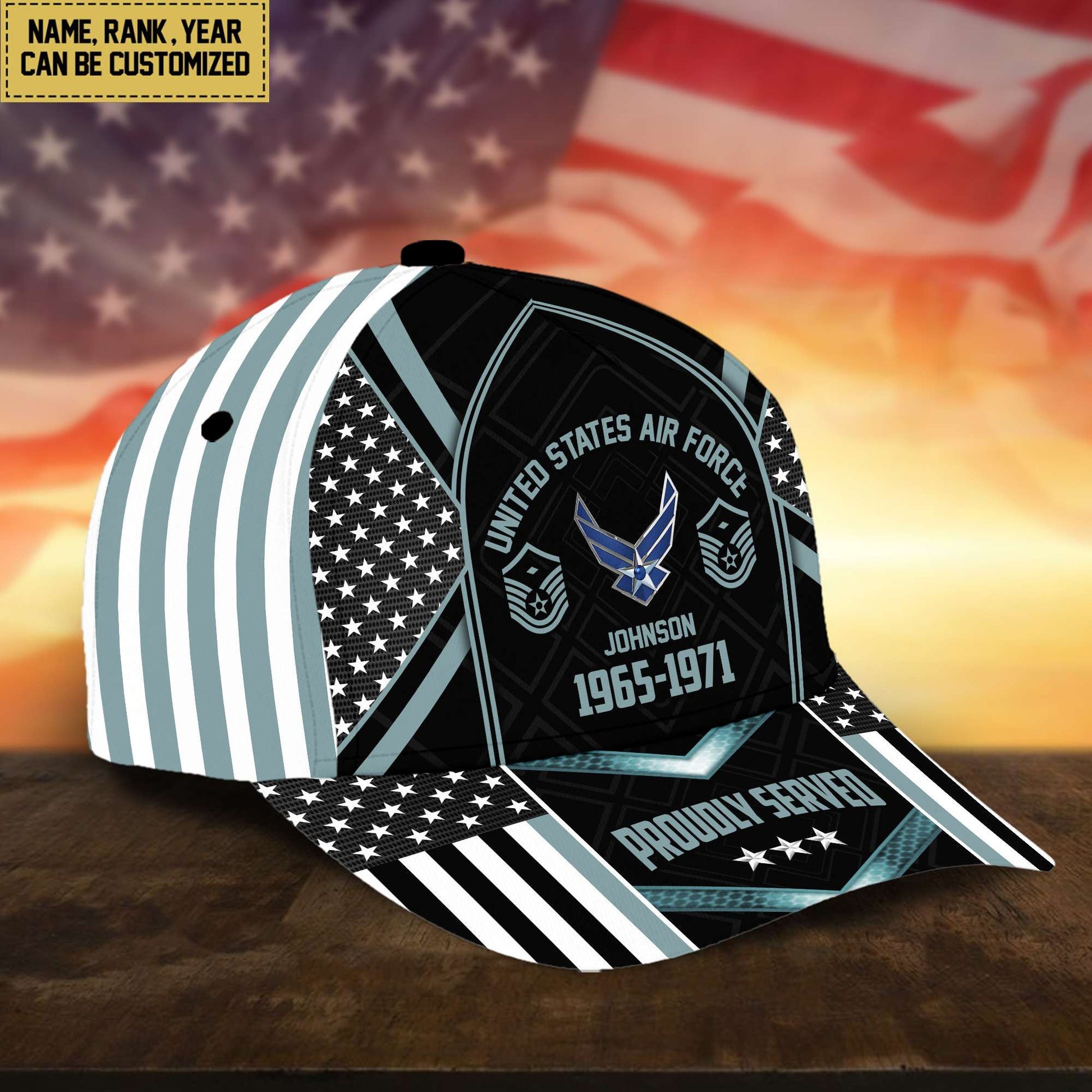 Premium USAF Cap, Hat For Air Force Veteran, Custom Name, Rank VPVC002304