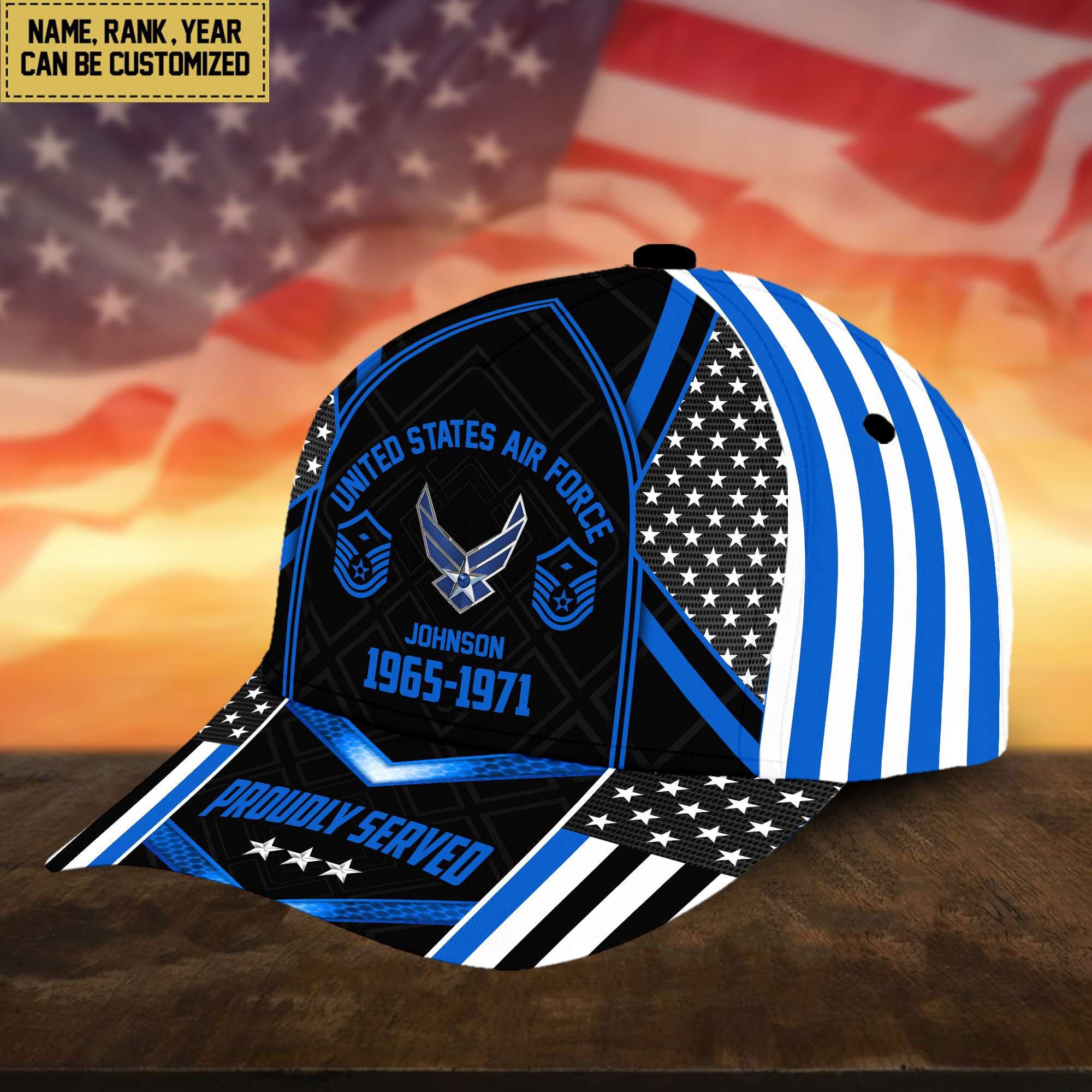 Premium USAF Cap, Hat For Air Force Veteran, Custom Name, Rank VPVC002304
