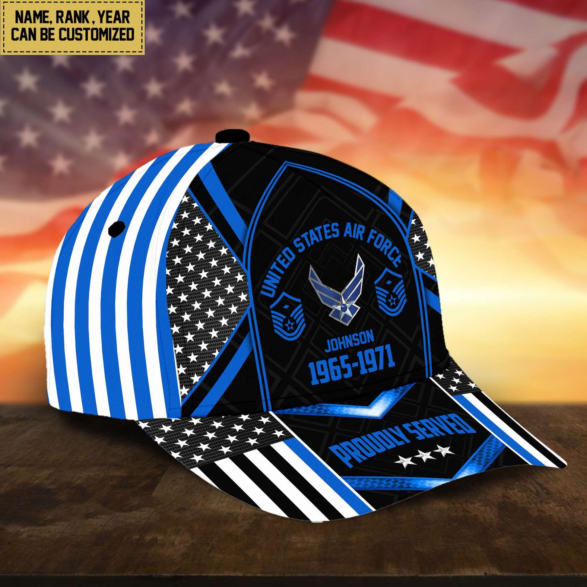 Premium USAF Cap, Hat For Air Force Veteran, Custom Name, Rank VPVC002304