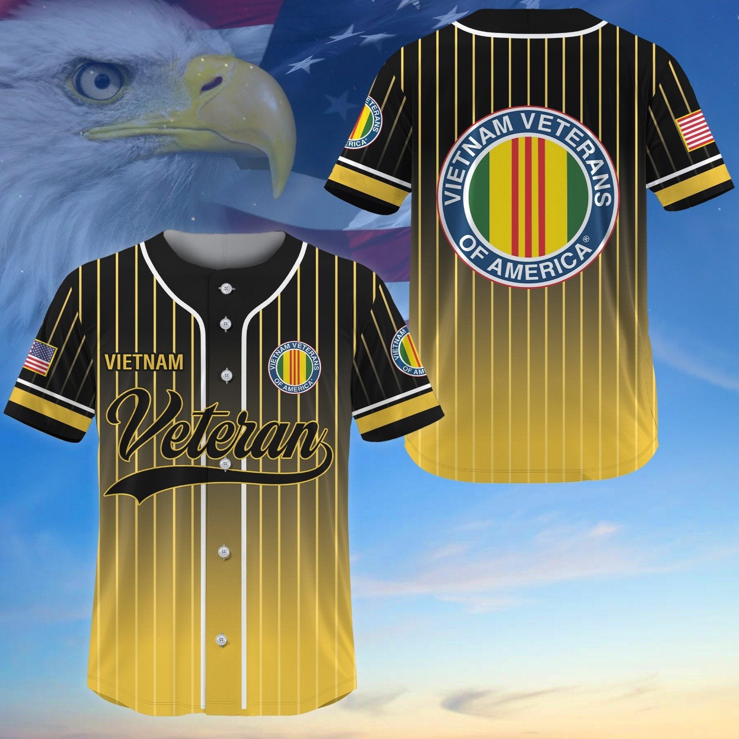 Premium US Veterans Baseball Jersey, Gifts for Army, Navy, Marine, Air Force, Coast Guard, Vietnam Veteran APVC240601