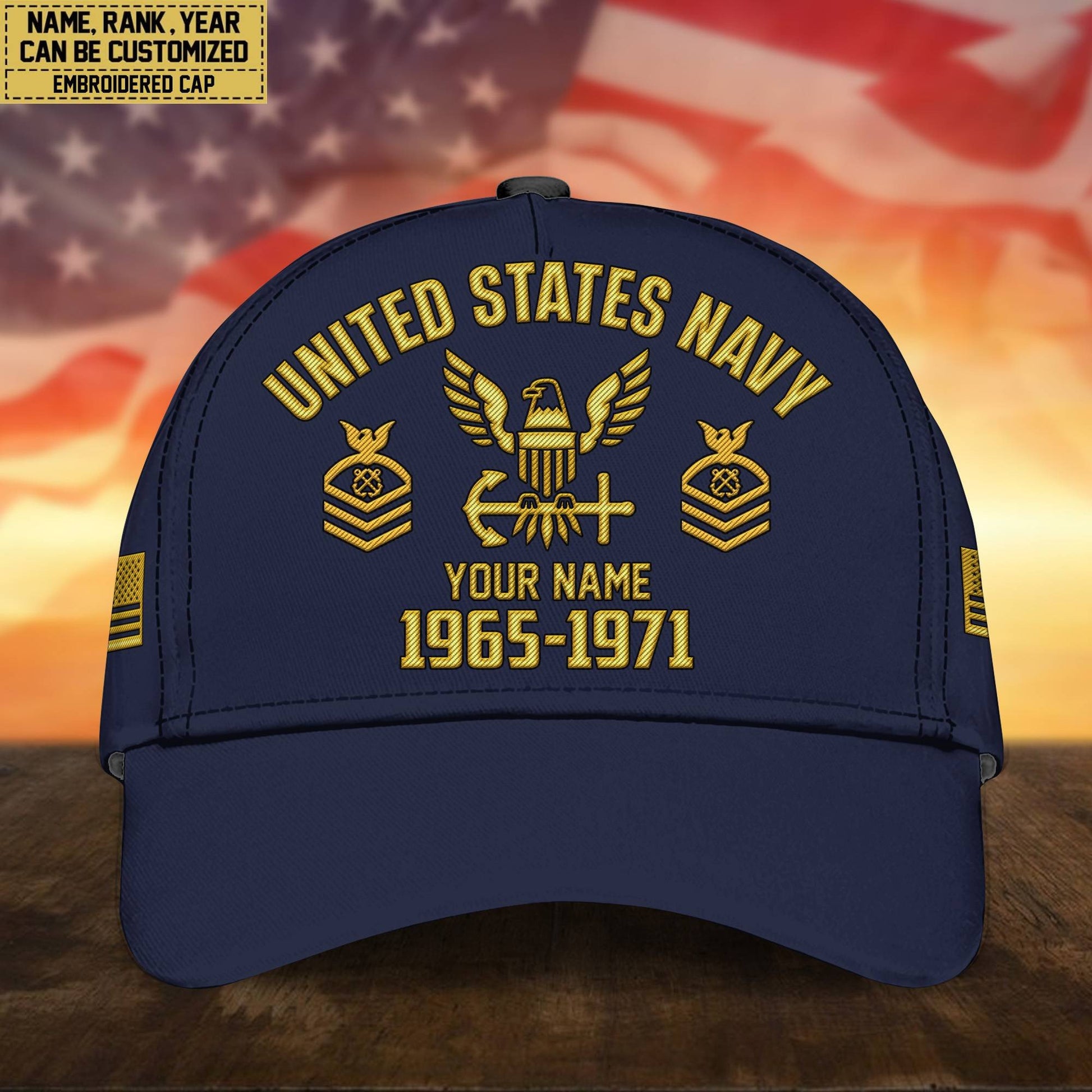Custom Name, Rank, US Navy Embroidered Cap, Hat for Navy Veteran, Gifts for Father's Day, Veterans Day VPVC300302