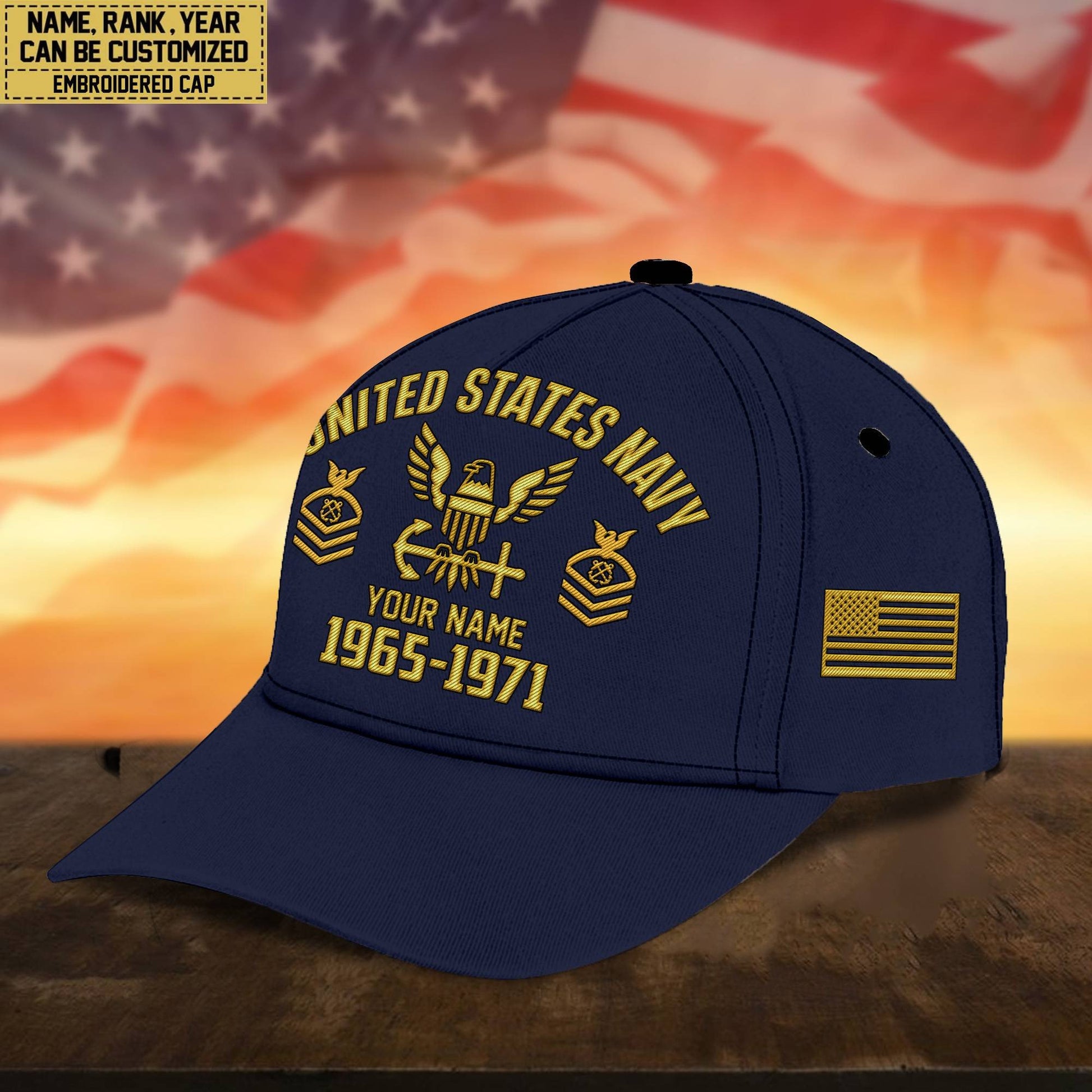 Custom Name, Rank, US Navy Embroidered Cap, Hat for Navy Veteran, Gifts for Father's Day, Veterans Day VPVC300302