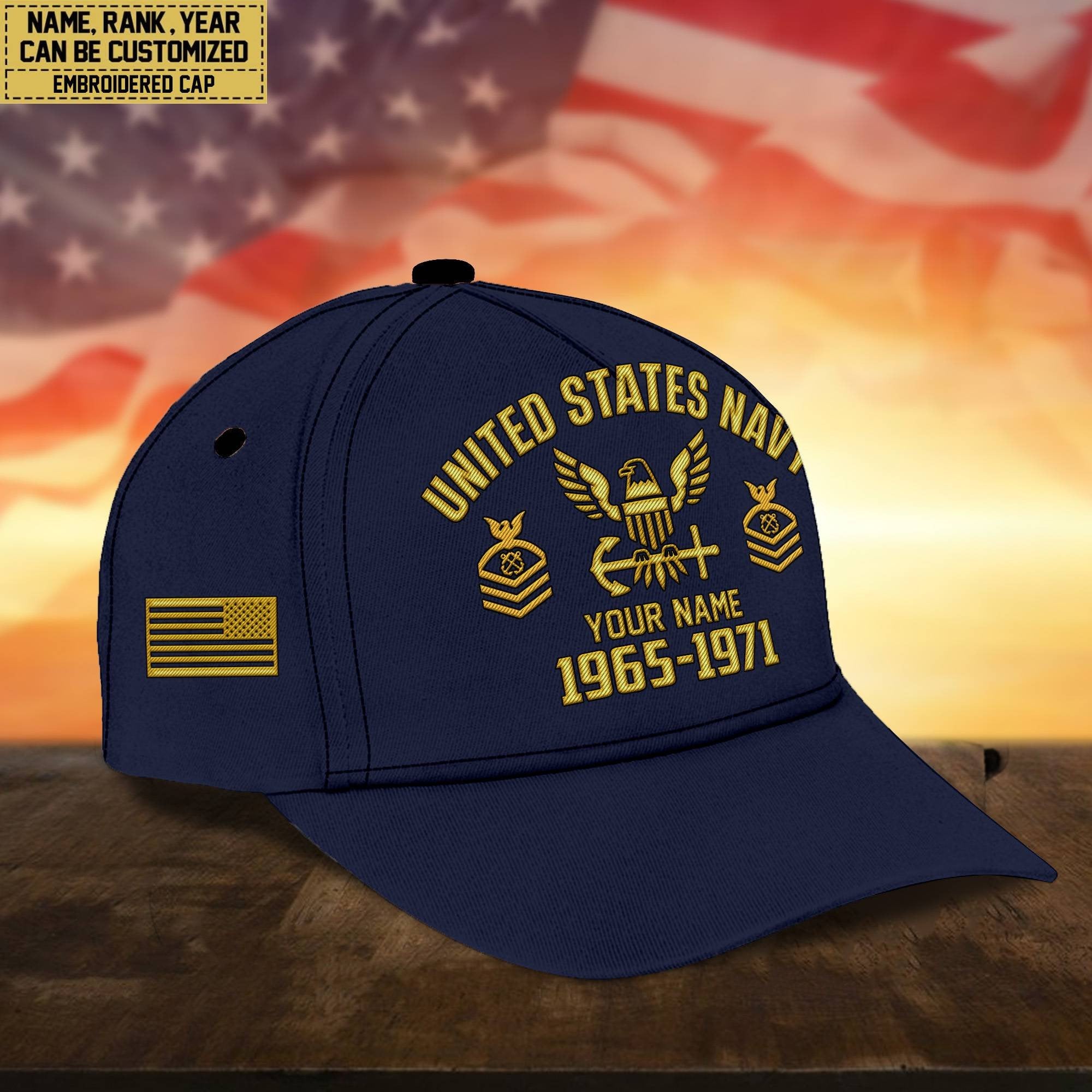 Custom Name, Rank, US Navy Embroidered Cap, Hat for Navy Veteran, Gifts for Father's Day, Veterans Day VPVC300302