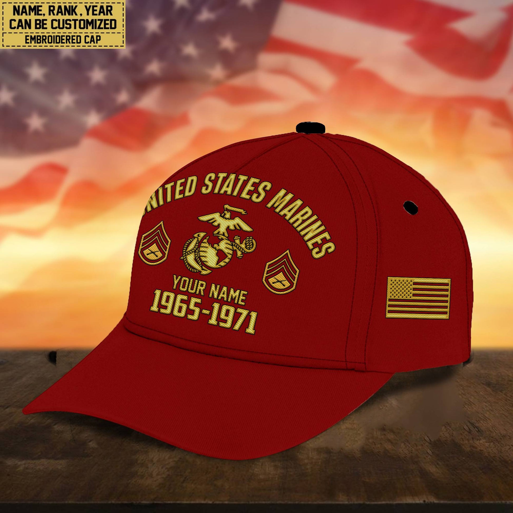 Custom Name, Rank, USMC Embroidered Cap, Hat for Marine Veteran, Gifts for Father's Day, Veterans Day VPVC300303
