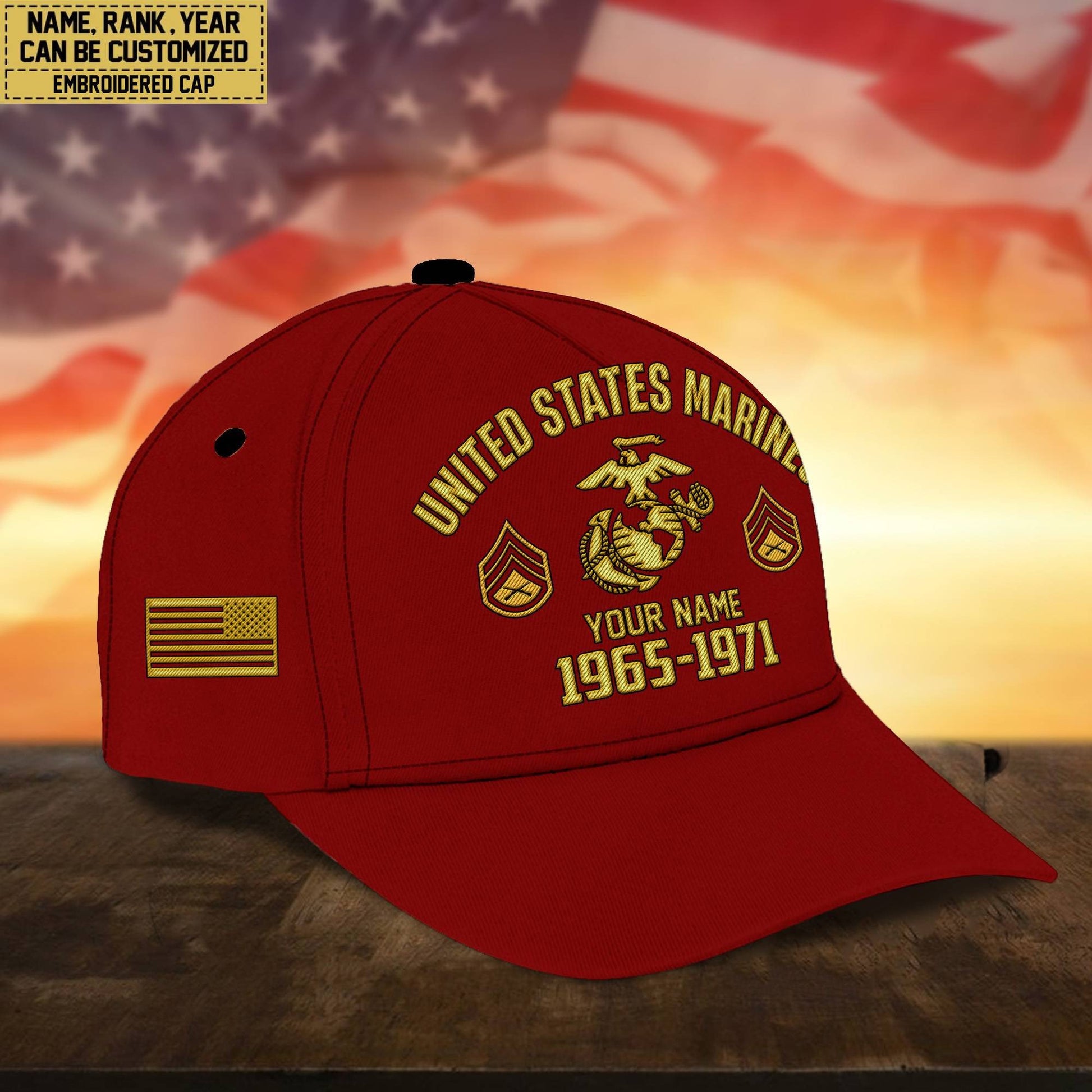 Custom Name, Rank, USMC Embroidered Cap, Hat for Marine Veteran, Gifts for Father's Day, Veterans Day VPVC300303