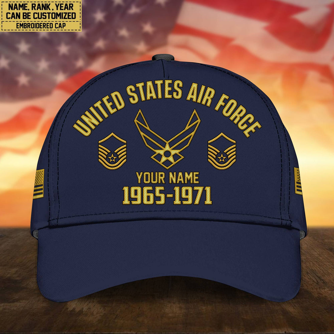 Custom Name, Rank, USAF Embroidered Cap, Hat for Air Force Veteran, Gifts for Father's Day, Veterans Day VPVC300304