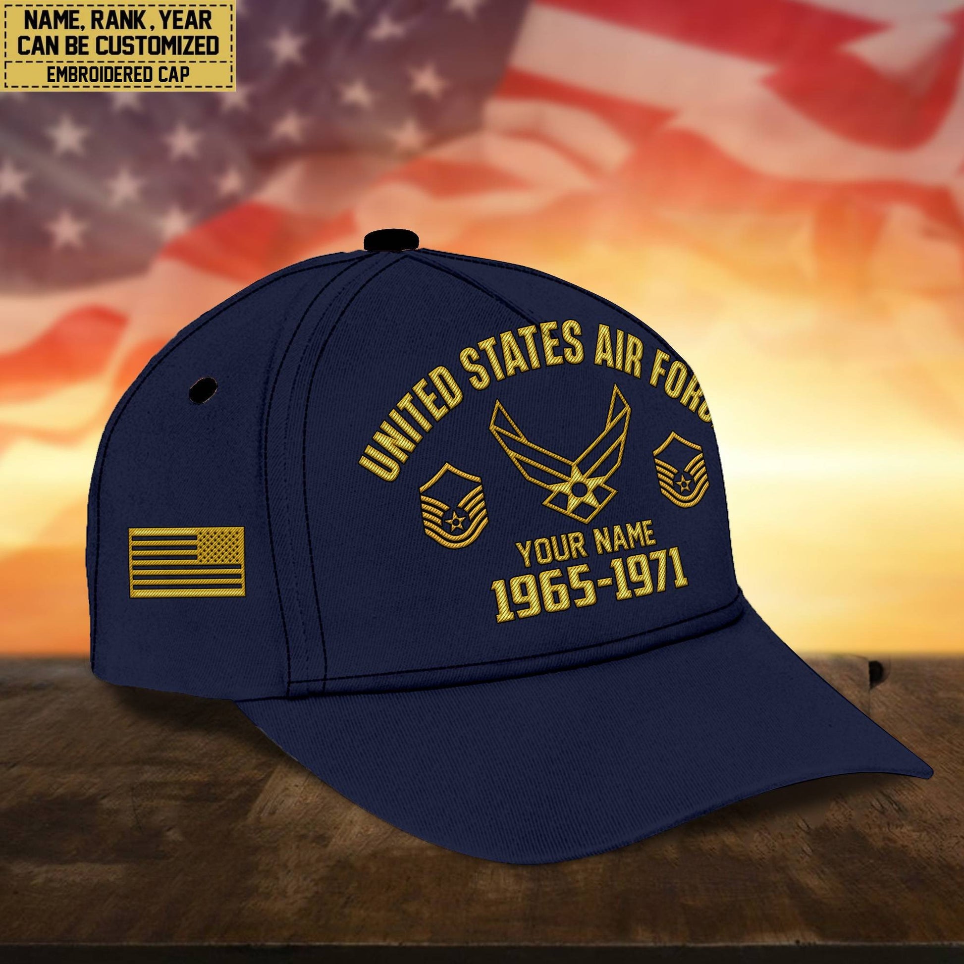 Custom Name, Rank, USAF Embroidered Cap, Hat for Air Force Veteran, Gifts for Father's Day, Veterans Day VPVC300304