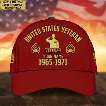 Custom Name, Rank, US Veteran Embroidered Cap, Hat for US Veteran, Gifts for Father's Day, Veterans Day VPVC300307