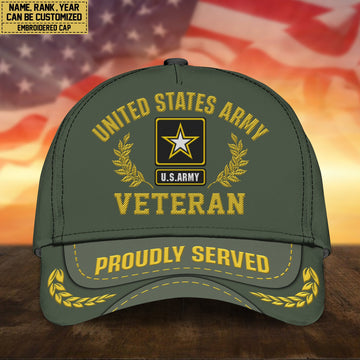 Premium Custom Name, Rank, US Army Embroidered Cap, Hat for Army Veteran, Gifts for Father's Day, Veterans Day VPVC300401