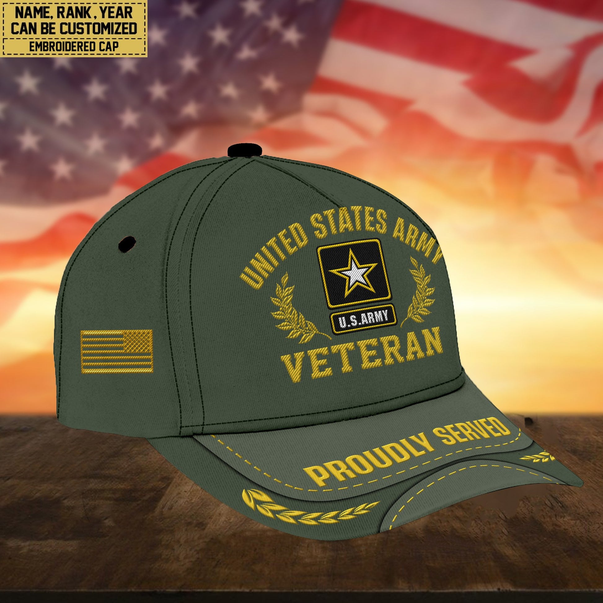 Premium Custom Name, Rank, US Army Embroidered Cap, Hat for Army Veteran, Gifts for Father's Day, Veterans Day VPVC300401