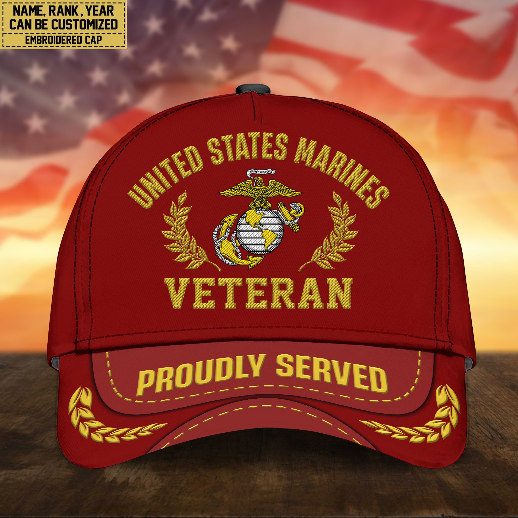 Premium Custom Name, Rank, USMC Embroidered Cap, Hat for Marine Veteran, Gifts for Father's Day, Veterans Day VPVC300403