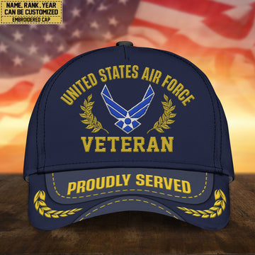 Premium Custom Name, Rank, USAF Embroidered Cap, Hat for Air Force Veteran, Gifts for Father's Day, Veterans Day VPVC300404