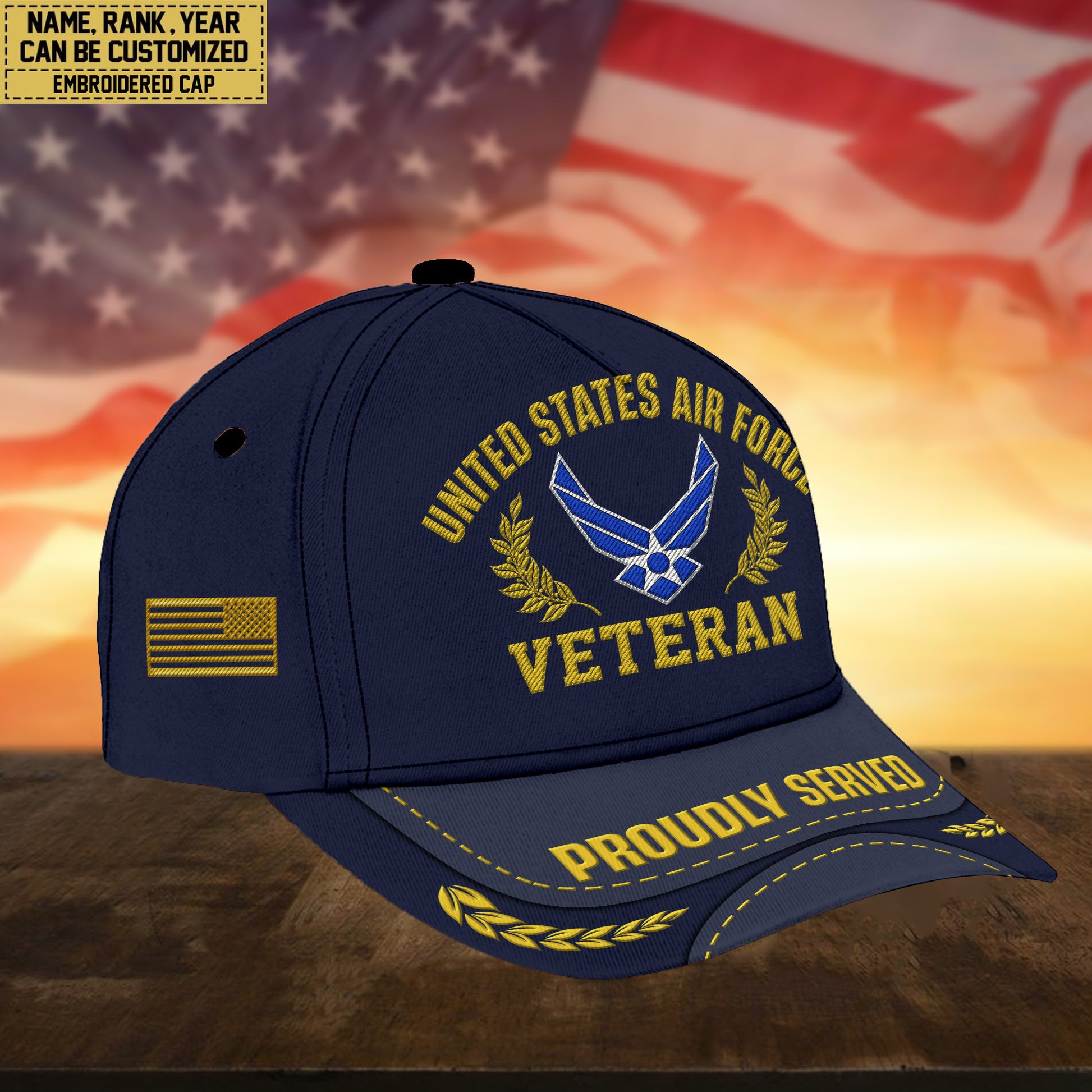 Premium Custom Name, Rank, USAF Embroidered Cap, Hat for Air Force Veteran, Gifts for Father's Day, Veterans Day VPVC300404