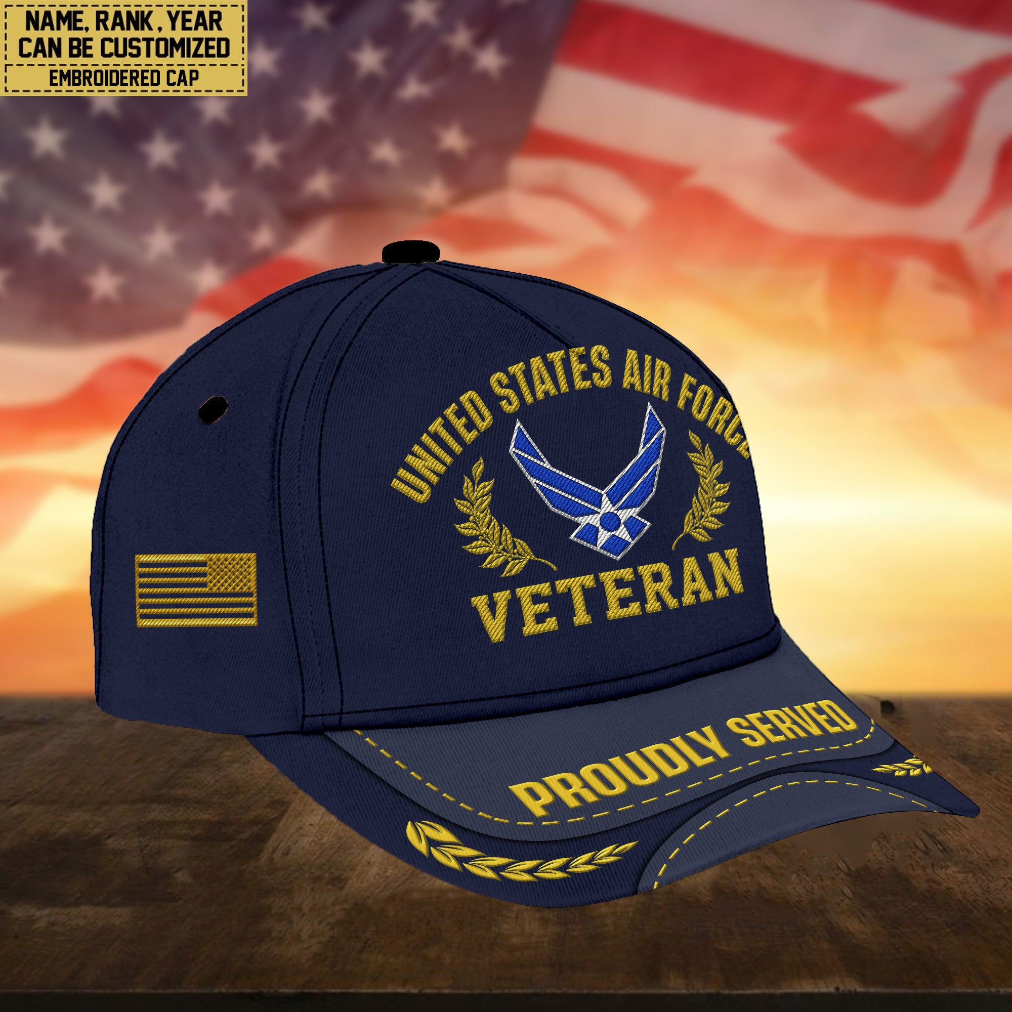 Premium Custom Name, Rank, USAF Embroidered Cap, Hat for Air Force Veteran, Gifts for Father's Day, Veterans Day VPVC300404