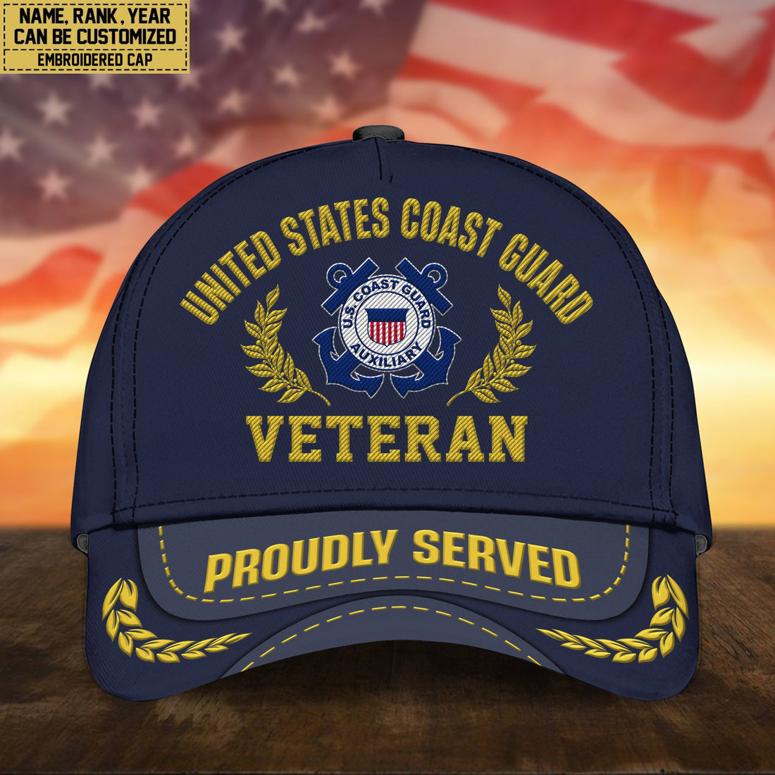 Premium Custom Name, Rank, USCG Embroidered Cap, Hat for Coast Guard Veteran, Gifts for Father's Day, Veterans Day VPVC300405