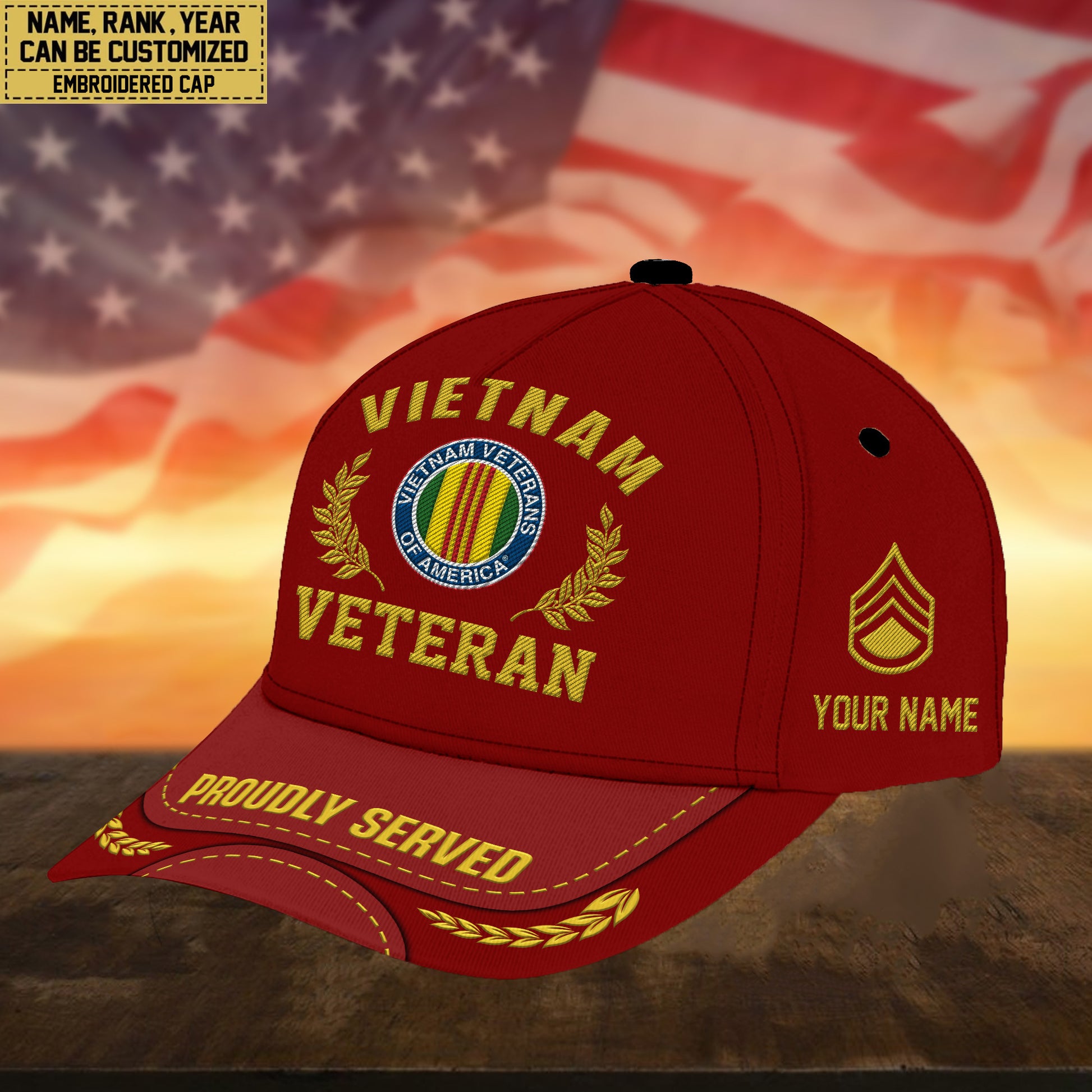 Premium Custom Name, Rank, Vietnam Veteran Embroidered Cap, Hat for Vietnam Veteran, Gifts for Father's Day, Veterans Day VPVC300406