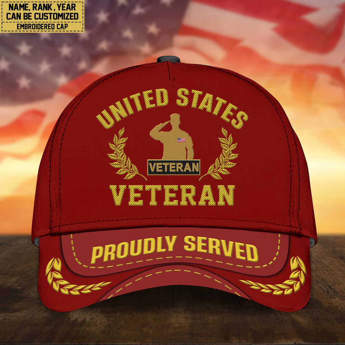 Premium Custom Name, Rank, US Veteran Embroidered Cap, Hat for US Veteran, Gifts for Father's Day, Veterans Day VPVC300407
