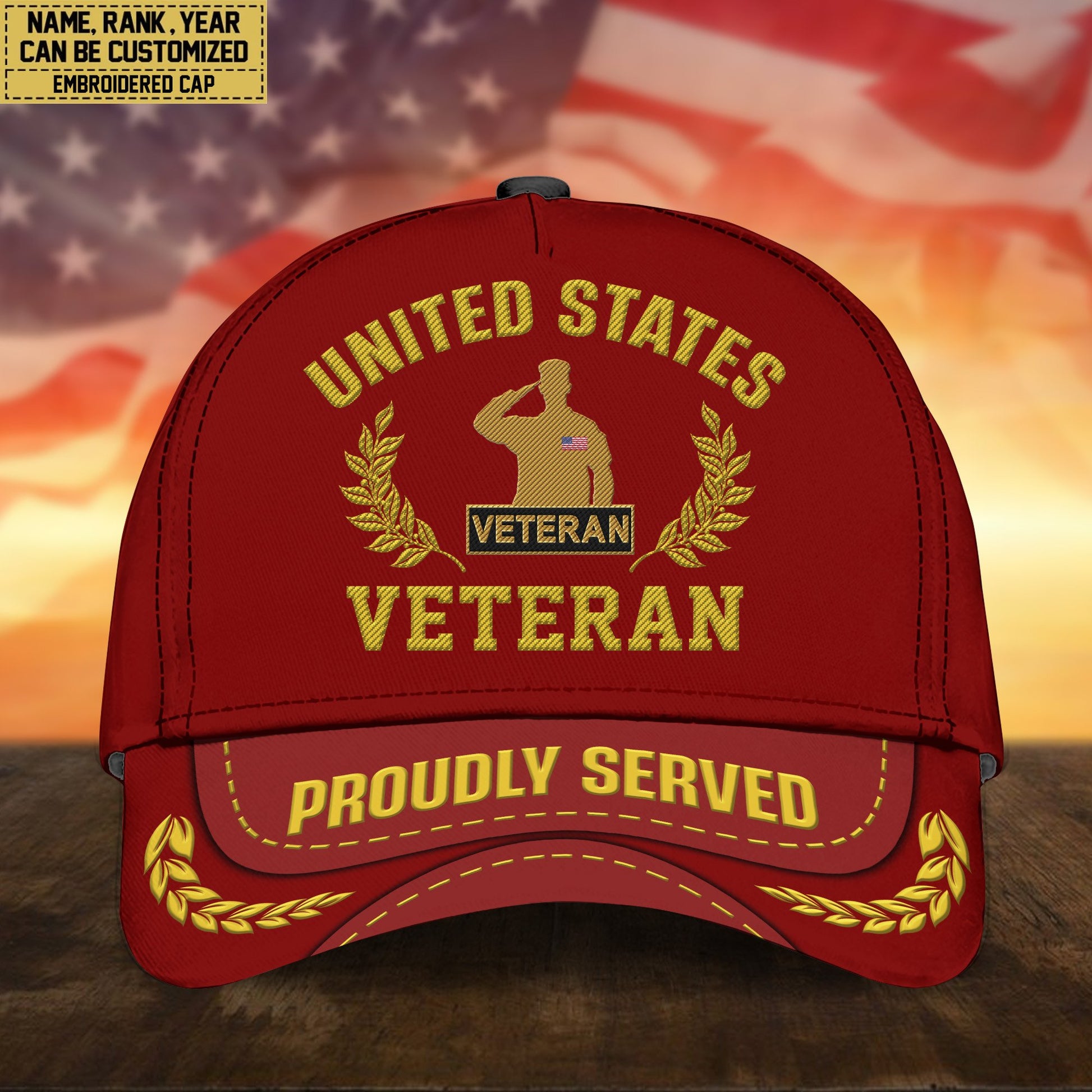 Premium Custom Name, Rank, US Veteran Embroidered Cap, Hat for US Veteran, Gifts for Father's Day, Veterans Day VPVC300407