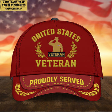 Premium Custom Name, Rank, US Veteran Embroidered Cap, Hat for US Veteran, Gifts for Father's Day, Veterans Day VPVC300407