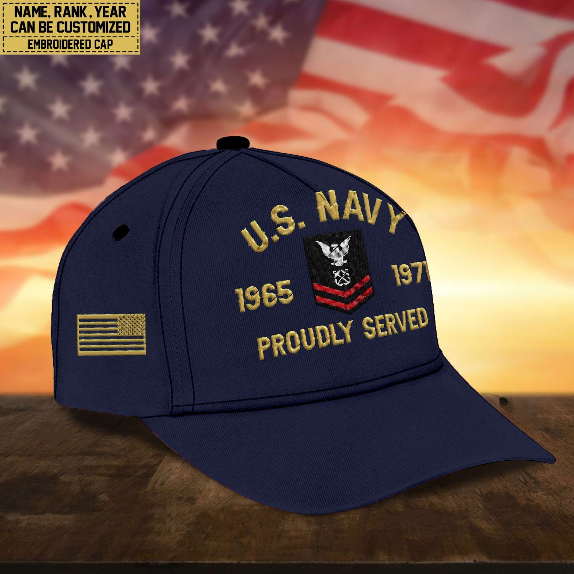 Premium Custom Name, Rank, US Navy Embroidered Cap, Hat for Navy Veteran, Gifts for Father's Day, Veterans Day VPVC300502