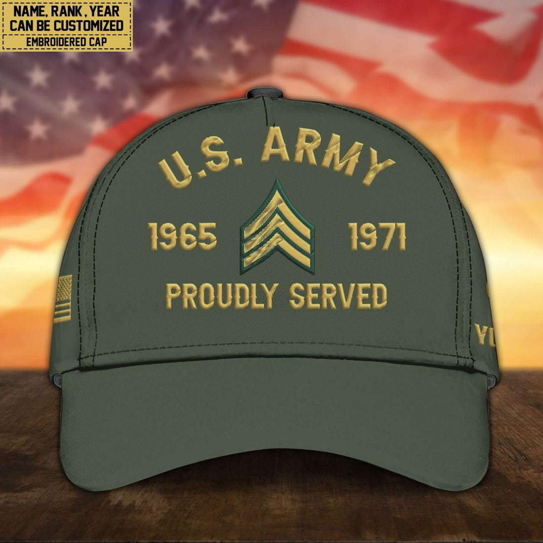 Premium Custom Name, Rank, US Army Embroidered Cap, Hat for Army Veteran, Gifts for Father's Day, Veterans Day VPVC300501