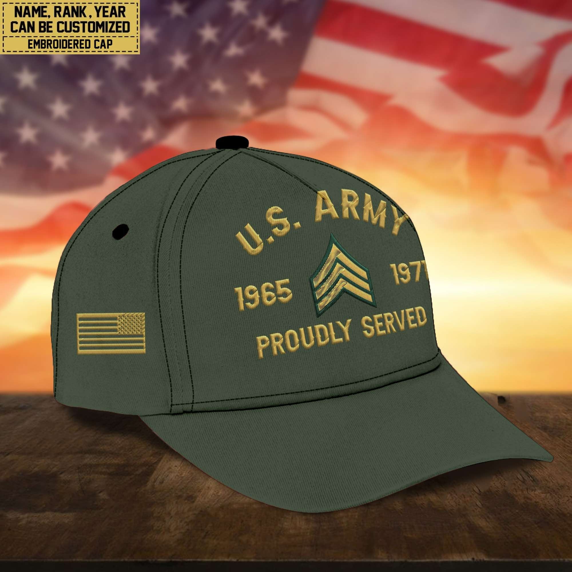 Premium Custom Name, Rank, US Army Embroidered Cap, Hat for Army Veteran, Gifts for Father's Day, Veterans Day VPVC300501