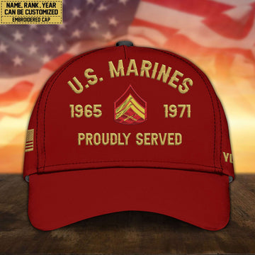 Premium Custom Name, Rank, USMC Embroidered Cap, Hat for Marine Veteran, Gifts for Father's Day, Veterans Day VPVC300503