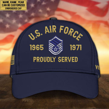 Premium Custom Name, Rank, USAF Embroidered Cap, Hat for Air Force Veteran, Gifts for Father's Day, Veterans Day VPVC300504