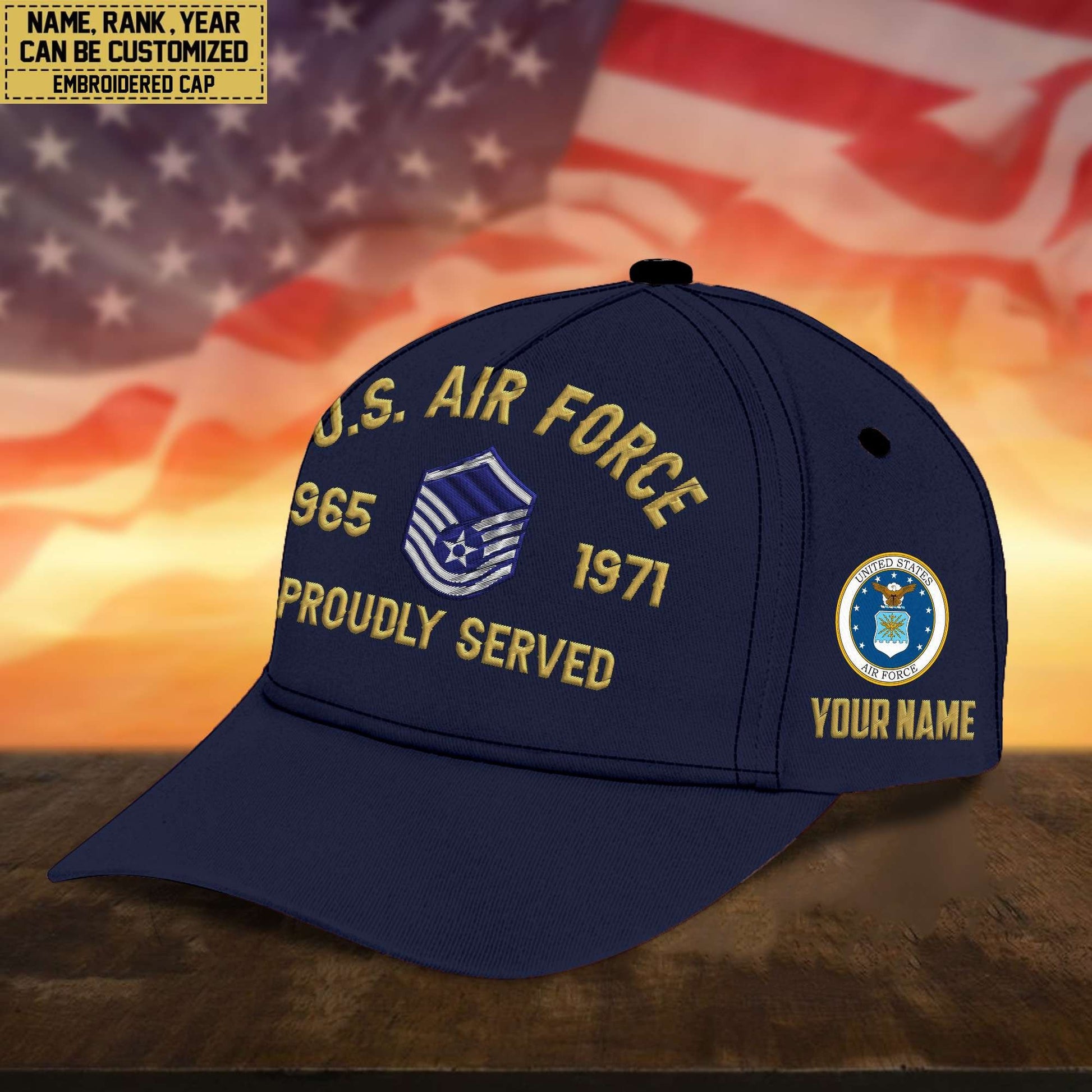 Premium Custom Name, Rank, USAF Embroidered Cap, Hat for Air Force Veteran, Gifts for Father's Day, Veterans Day VPVC300504