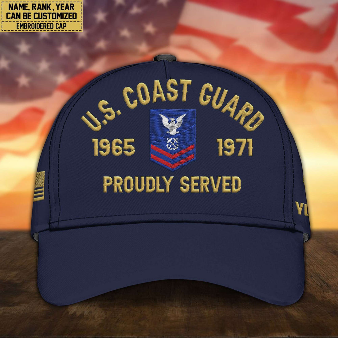 Premium Custom Name, Rank, USCG Embroidered Cap, Hat for Coast Guard Veteran, Gifts for Father's Day, Veterans Day VPVC300505