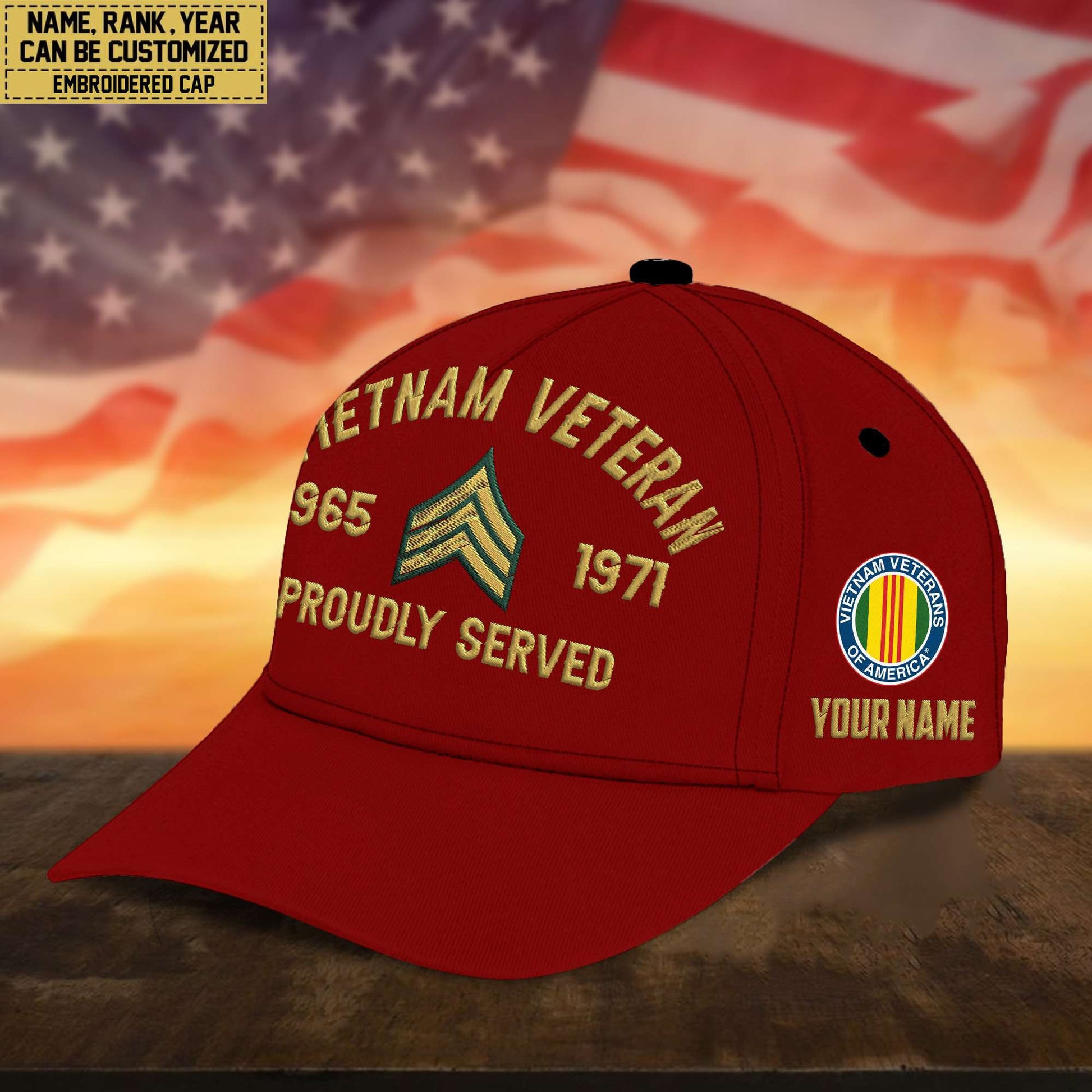 Premium Custom Name, Rank, Vietnam Veteran Embroidered Cap, Hat for Vietnam Veteran, Gifts for Father's Day, Veterans Day VPVC300506
