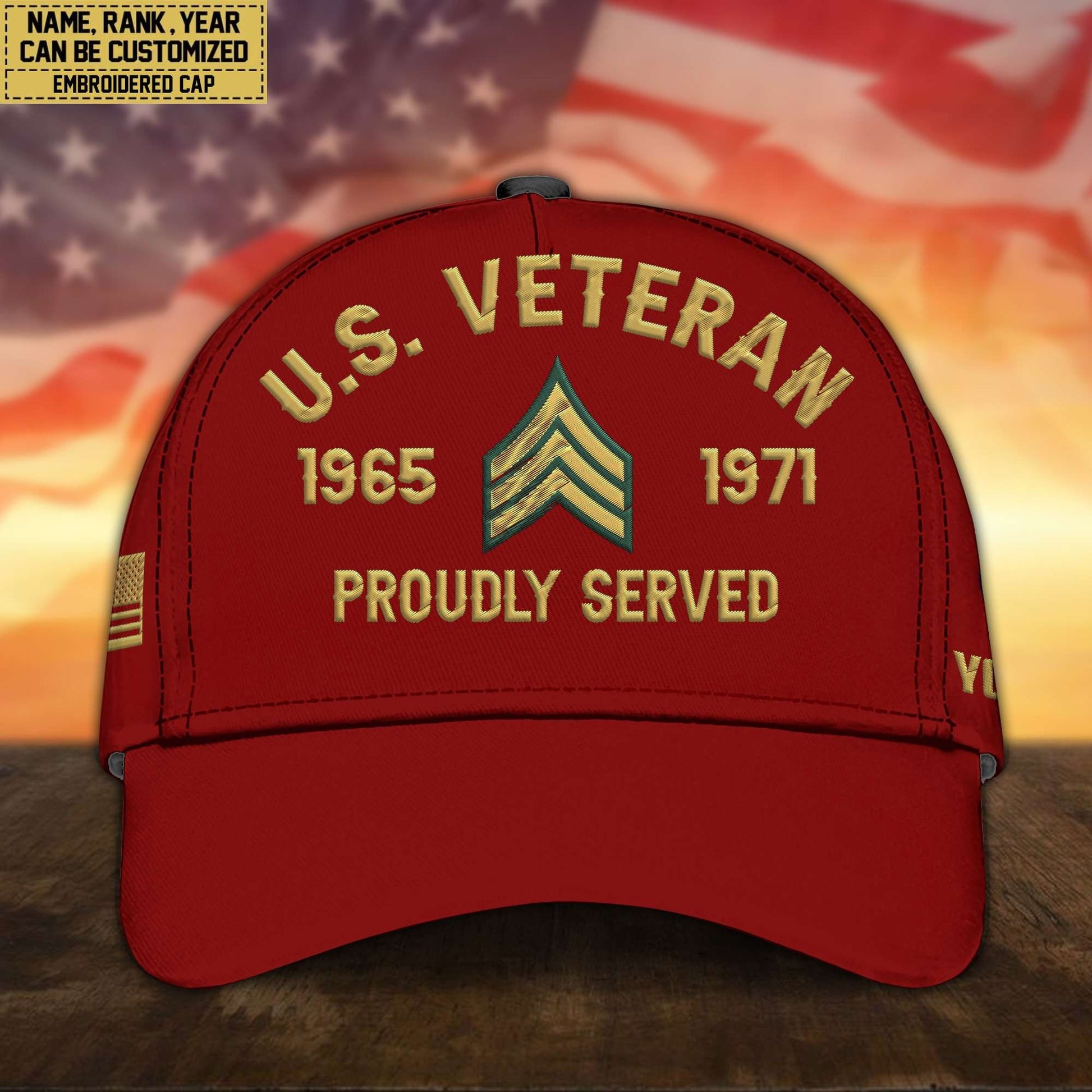 Premium Custom Name, Rank, US Veteran Embroidered Cap, Hat for US Veteran, Gifts for Father's Day, Veterans Day VPVC300507