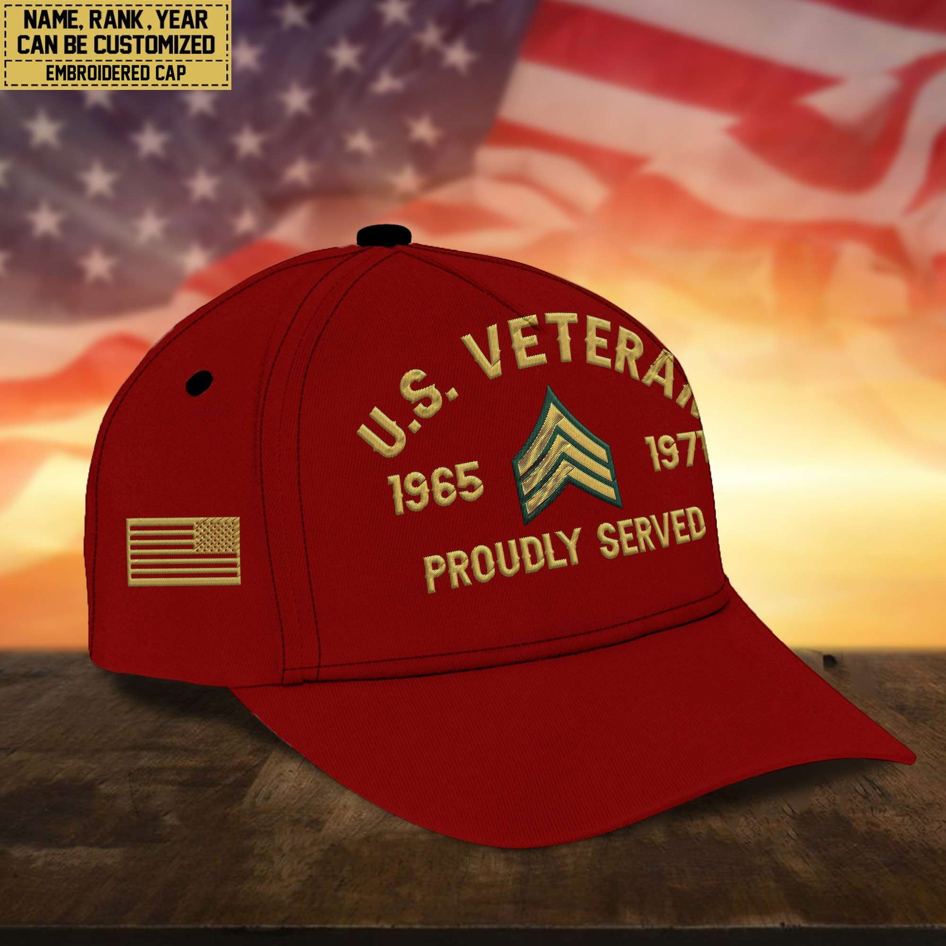 Premium Custom Name, Rank, US Veteran Embroidered Cap, Hat for US Veteran, Gifts for Father's Day, Veterans Day VPVC300507