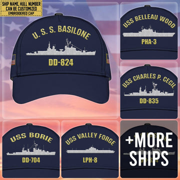 Custom US Navy Ships Embroidered Cap, Hat for US Veteran, Gifts for Father's Day, Veterans Day VPVC300701