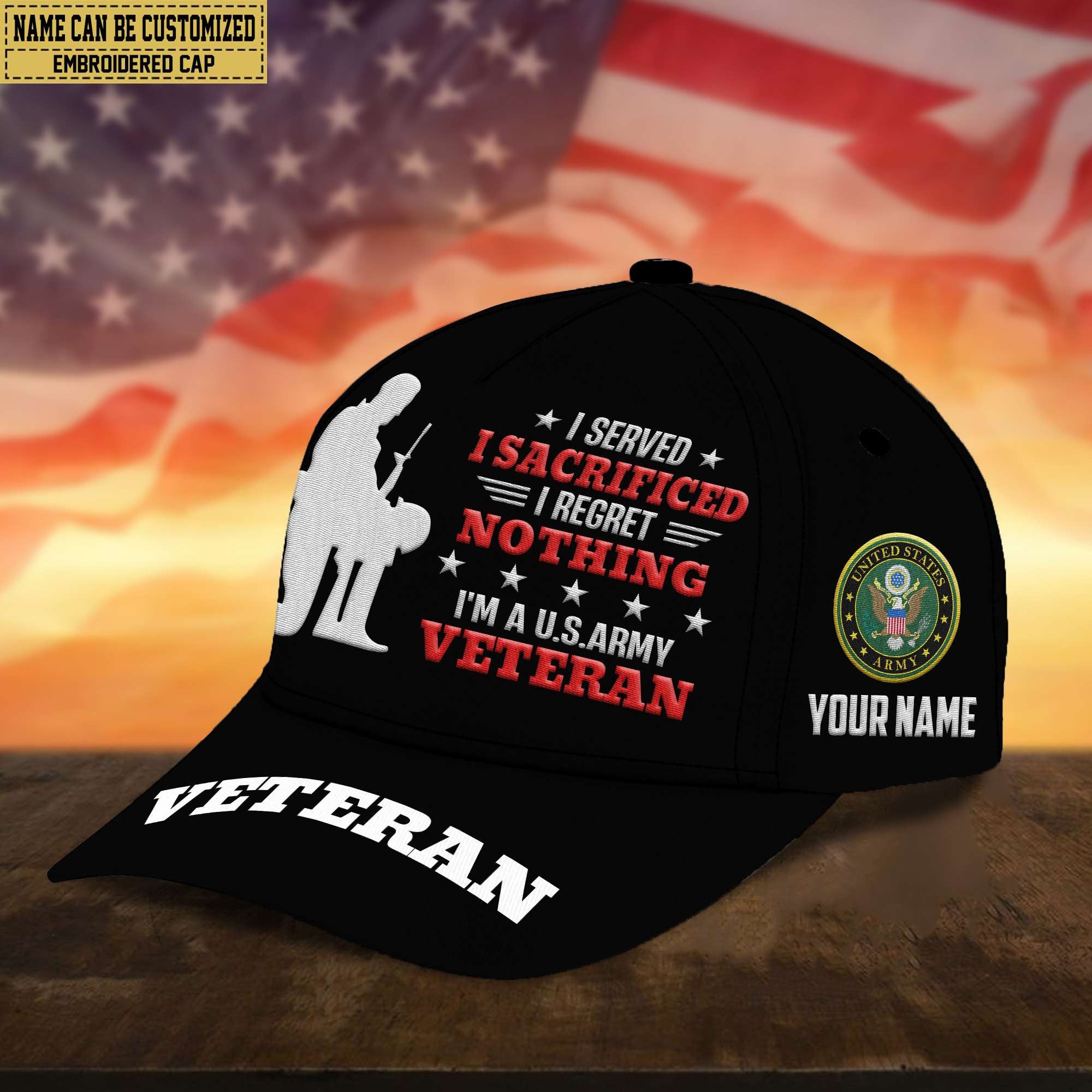 Premium Custom Name US Army Embroidered Cap, Gifts for Army Veteran, Gifts for Father's Day, Veterans Day VPVC300801