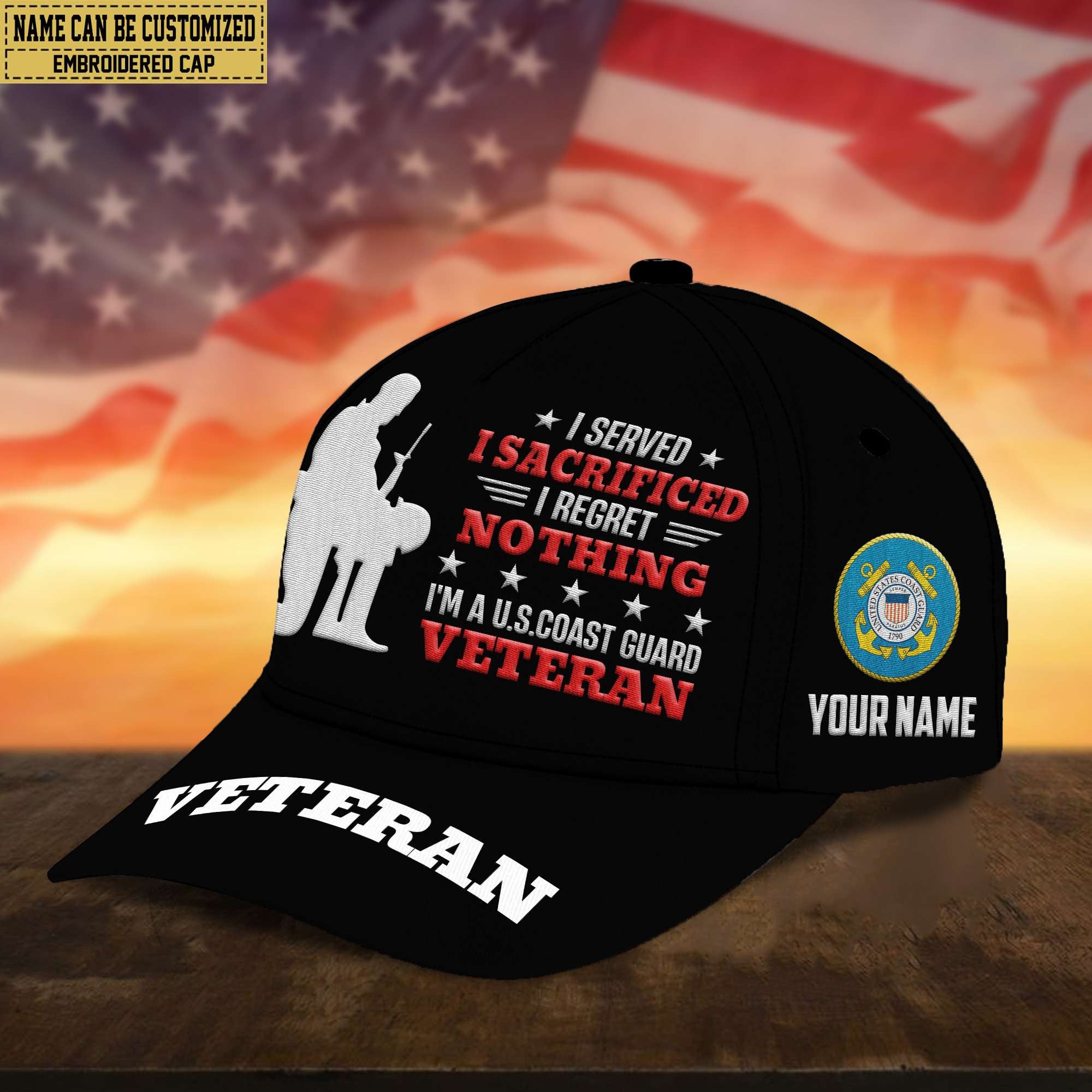 Premium Custom USCG Embroidered Cap, Gifts for Coast Guard Veteran, Gifts for Father's Day, Veterans Day VPVC300805