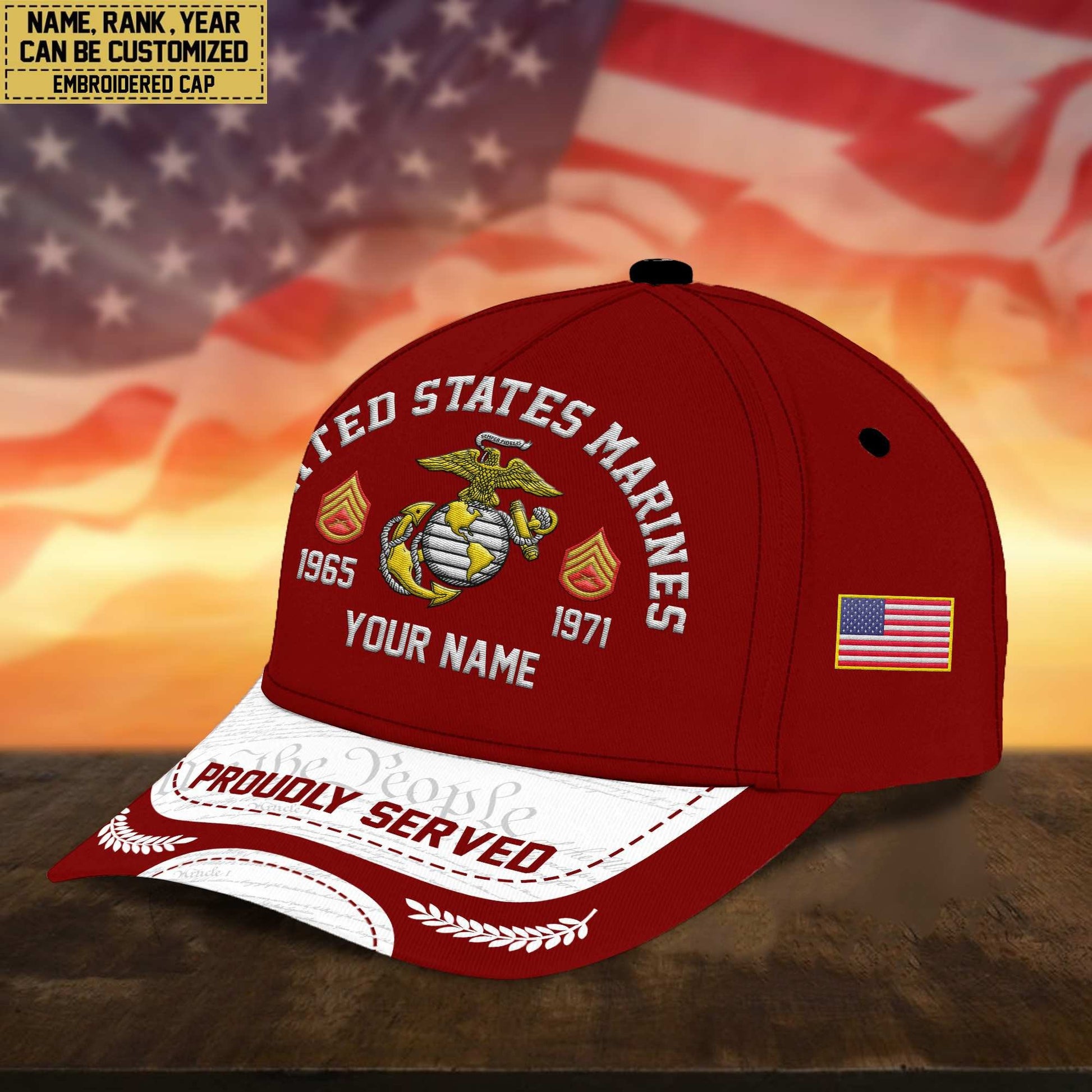 Premium Custom USMC Embroidered Cap, Gifts for Marine Veteran, Gifts for Father's Day, Veterans Day VPVC300603