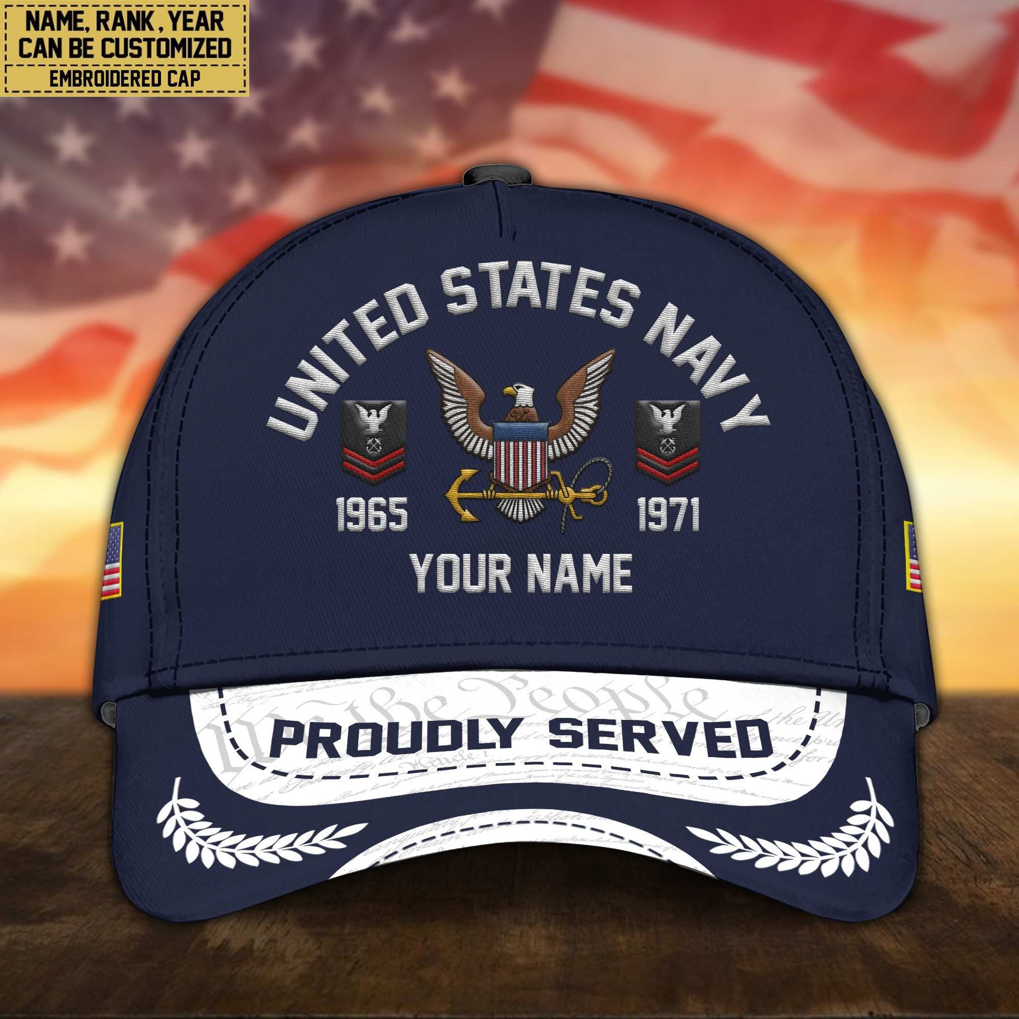 Premium Custom US Navy Embroidered Cap, Gifts for Navy Veteran, Gifts for Father's Day, Veterans Day VPVC300602