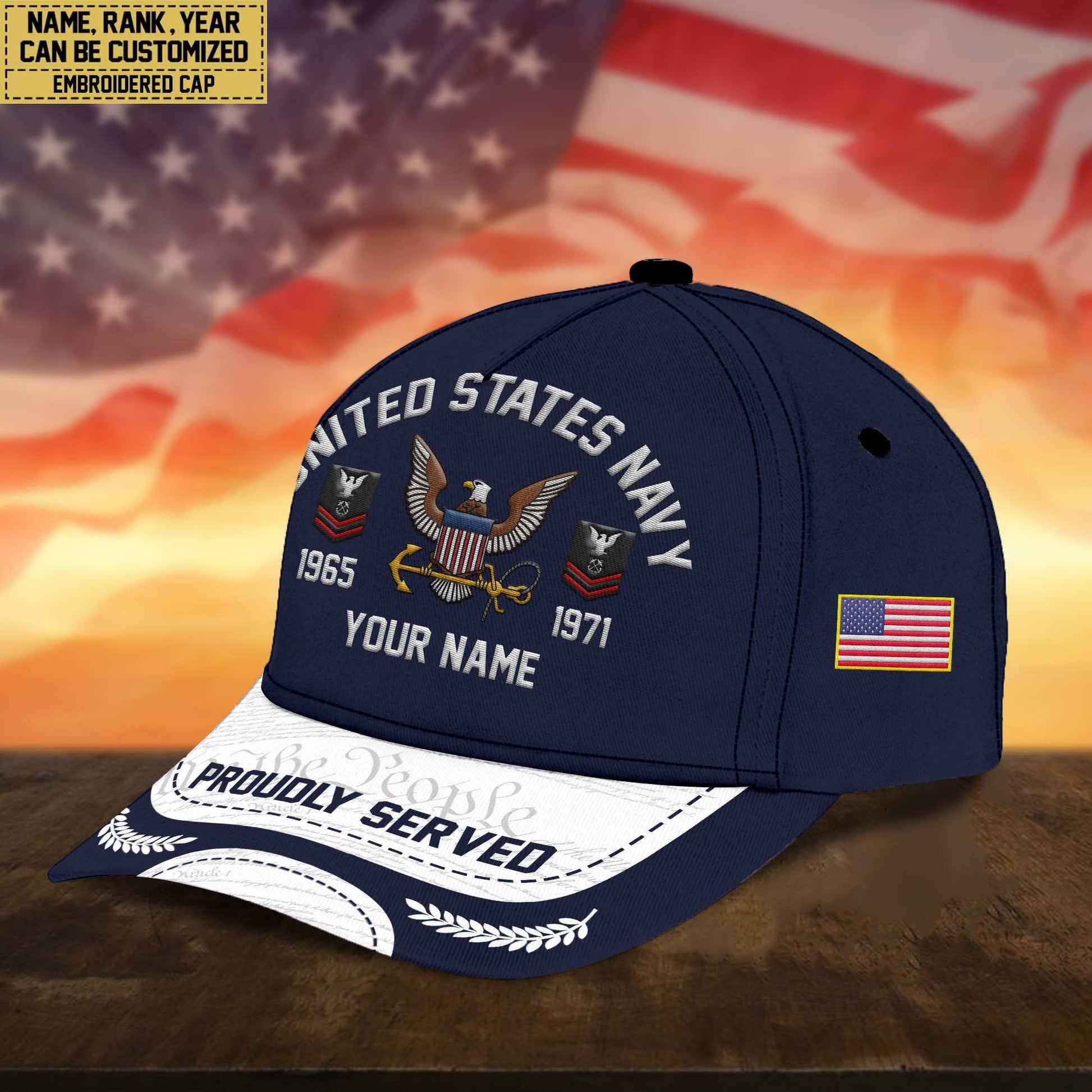 Premium Custom US Navy Embroidered Cap, Gifts for Navy Veteran, Gifts for Father's Day, Veterans Day VPVC300602
