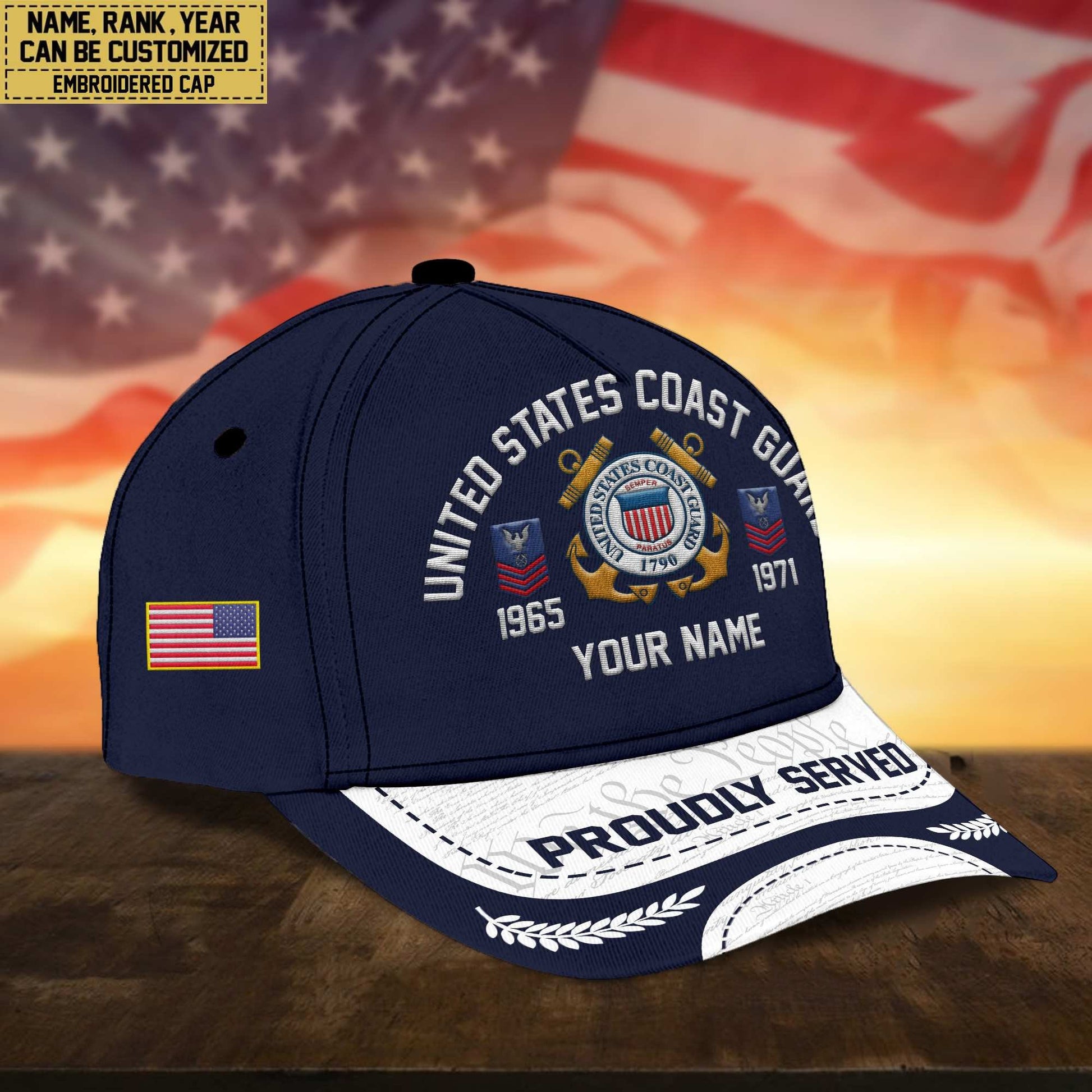 Premium Custom USCG Embroidered Cap, Gifts for Coast Guard Veteran, Gifts for Father's Day, Veterans Day VPVC300605